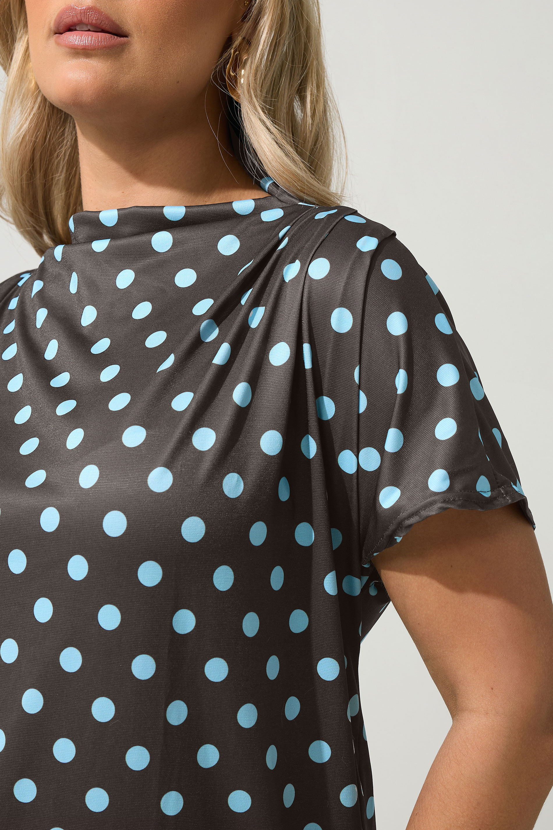 YOURS LONDON Curve Chocolate Brown Polka Dot Drape Shoulder Top 4