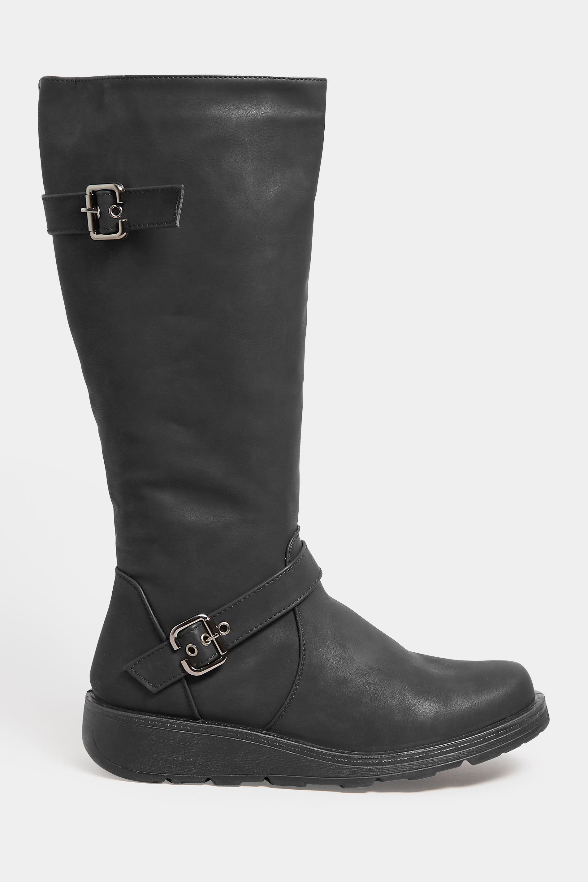 Black Knee High Wedge Boots In Wide E Fit | Yours Clothing 3