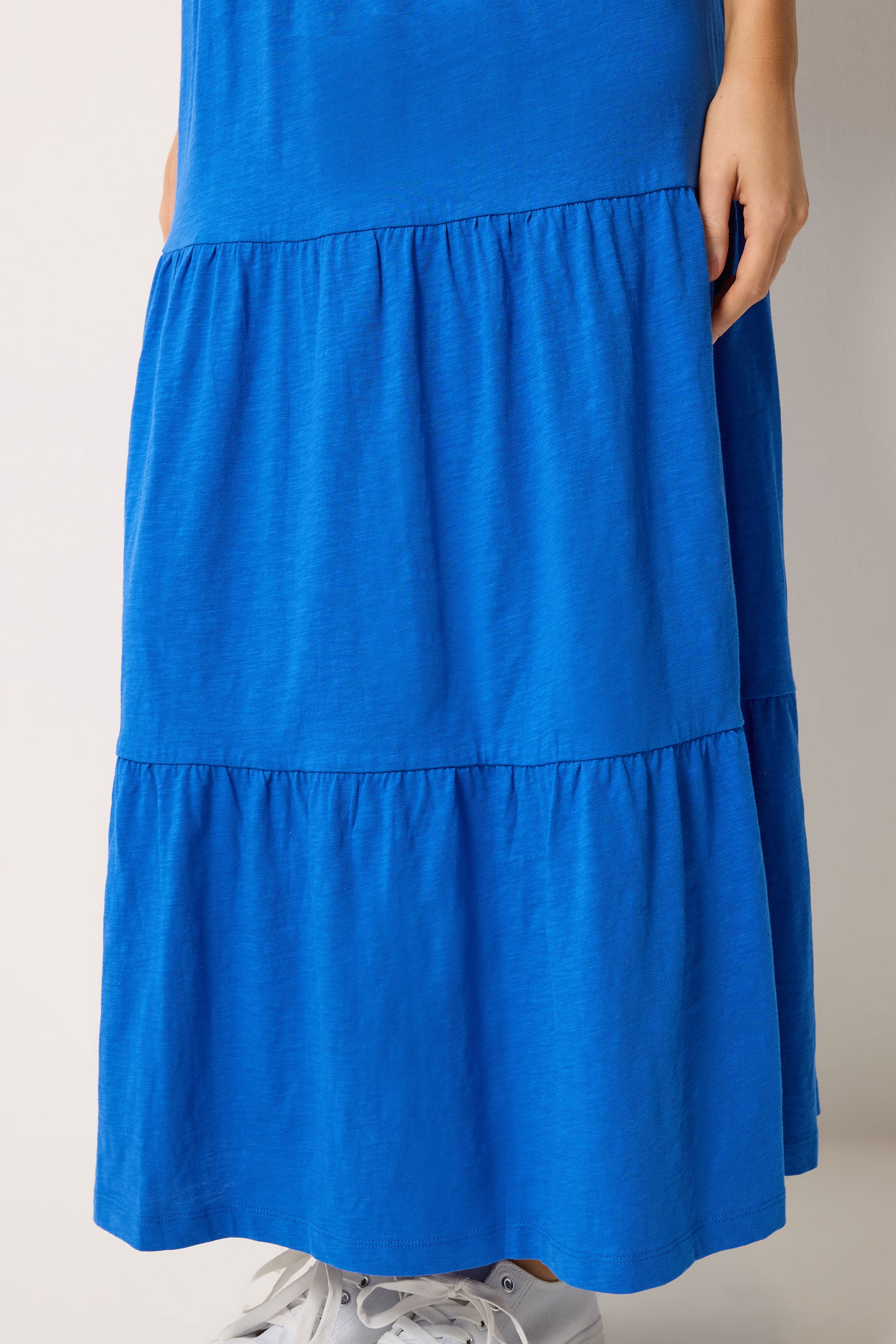 M&Co Blue Notch Neck Tiered Cotton Maxi Dress | M&Co 4