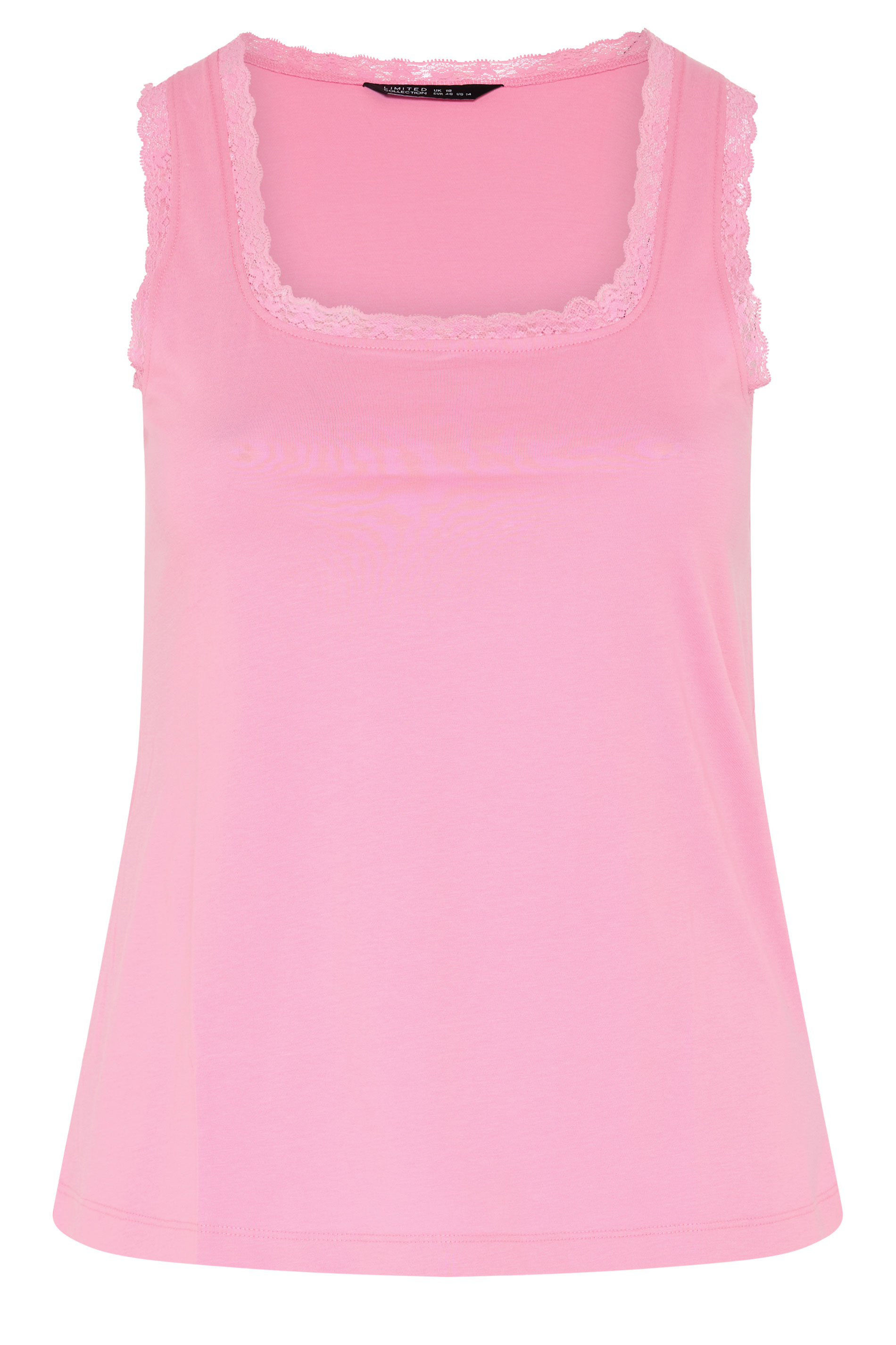 LIMITED COLLECTION Plus Size Pink Lace Trim Vest Top | Yours Clothing 5