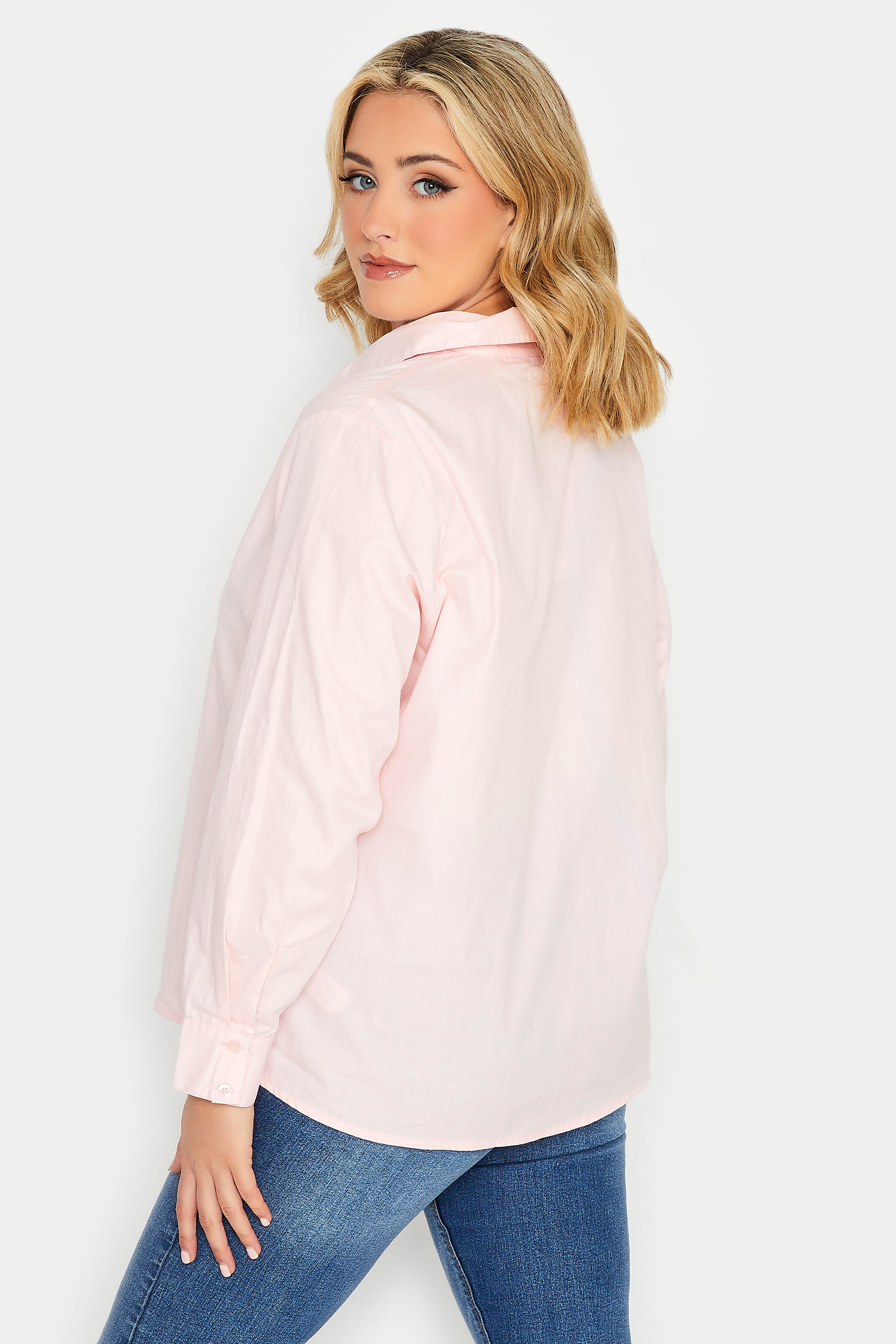 YOURS PETITE Plus Size Pink Fitted Cotton Shirt | Yours Clothing 3