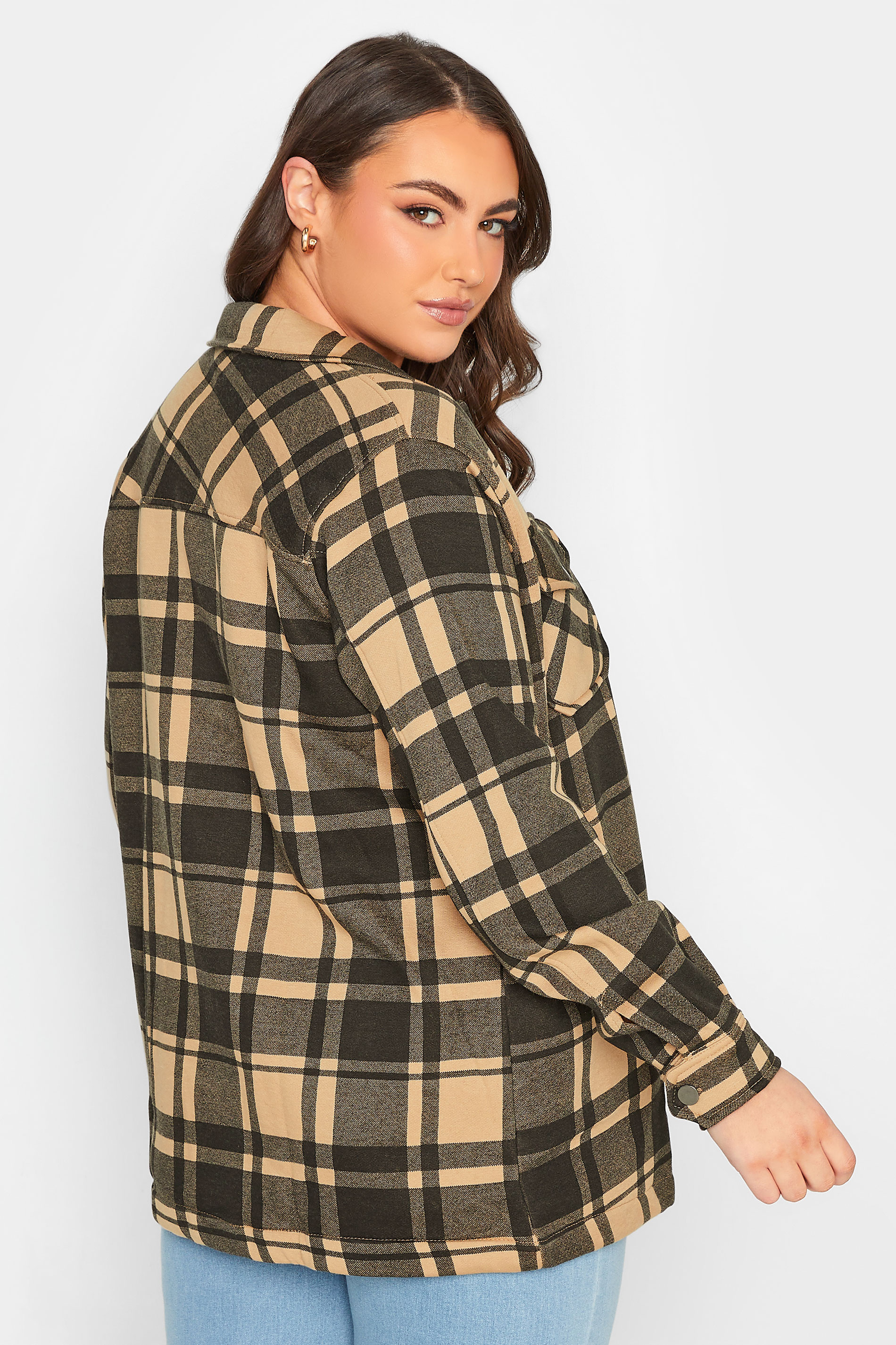 Curve Plus Size Beige Check Shacket | Yours Clothing