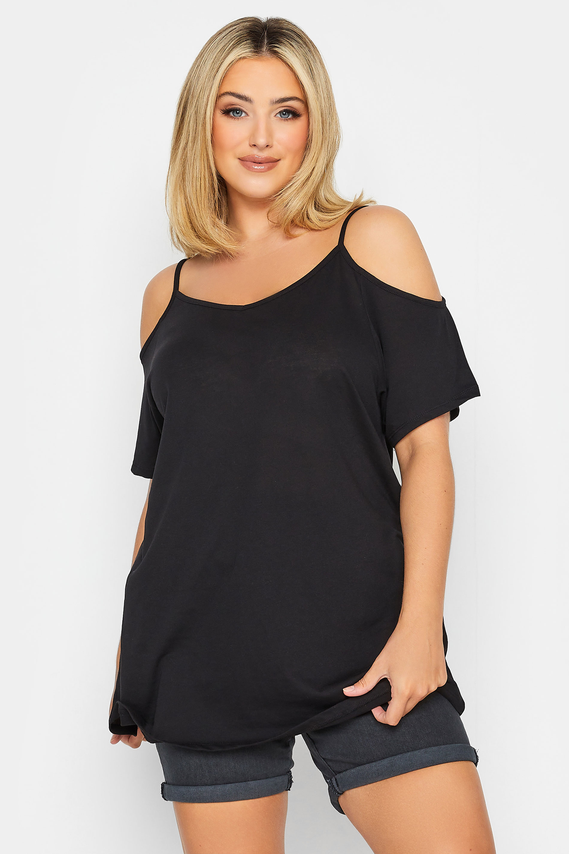 YOURS Plus Size 2 PACK Black Printed Cold Shoulder T-Shirts | Yours Clothing  3