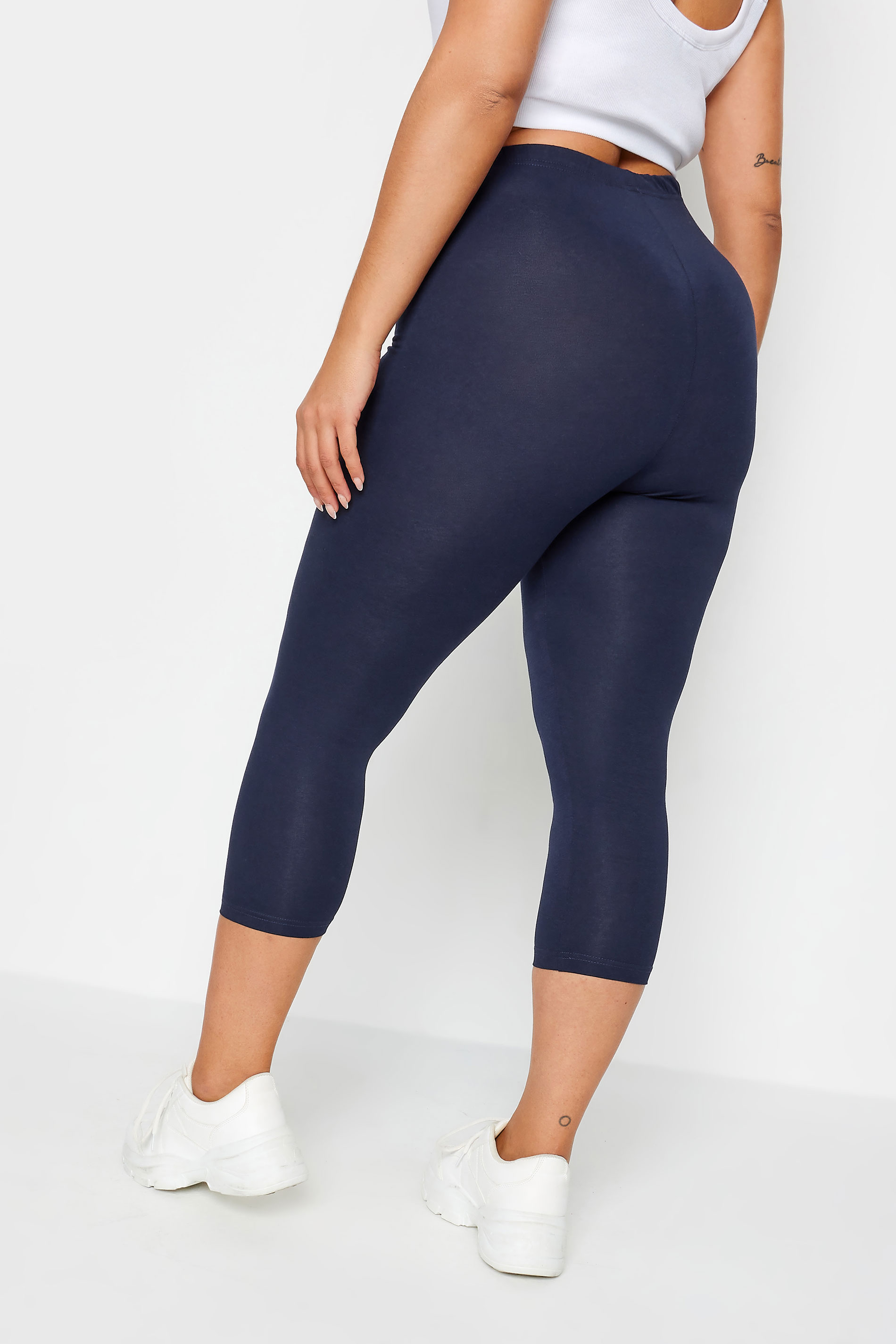 Plus Size YOURS FOR GOOD Navy Blue Cotton Stretch Cropped Leggings | Yours Clothing 3