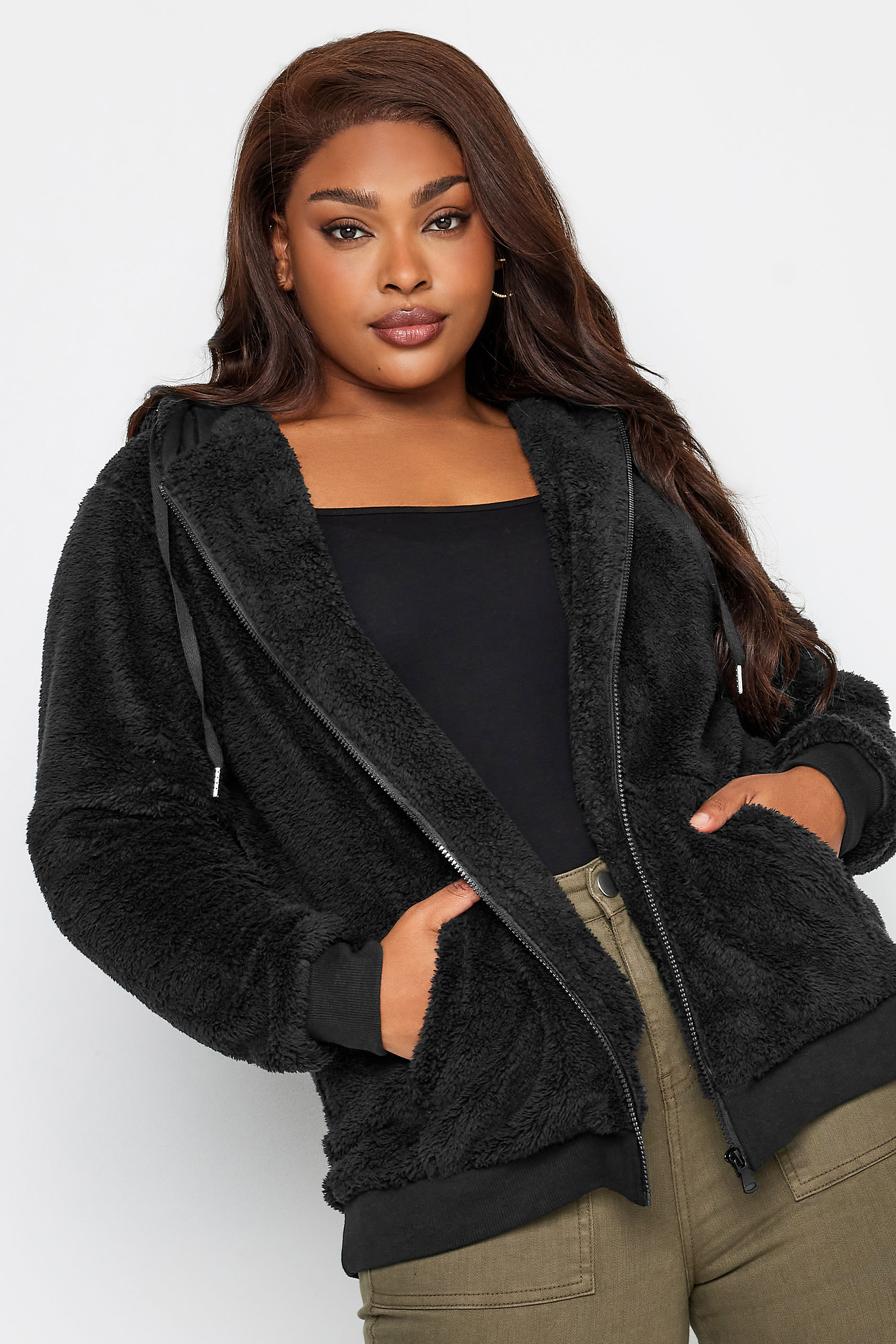 YOURS Plus Size Black Zip Through Fleece Hoodie | Yours Clothing 1