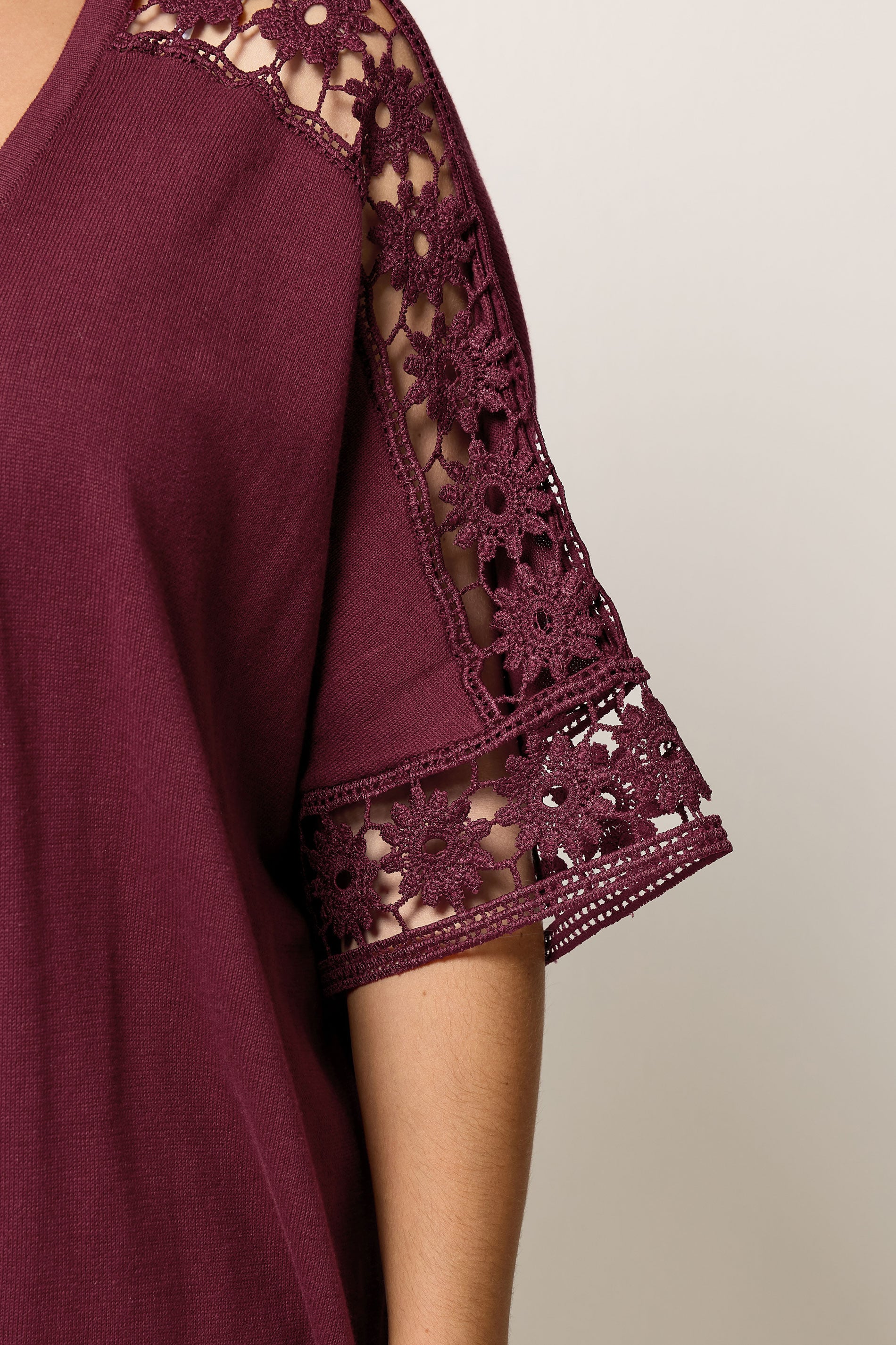 YOURS Plus Size Burgundy Red Crochet Sleeve Kimono | Yours Clothing 4