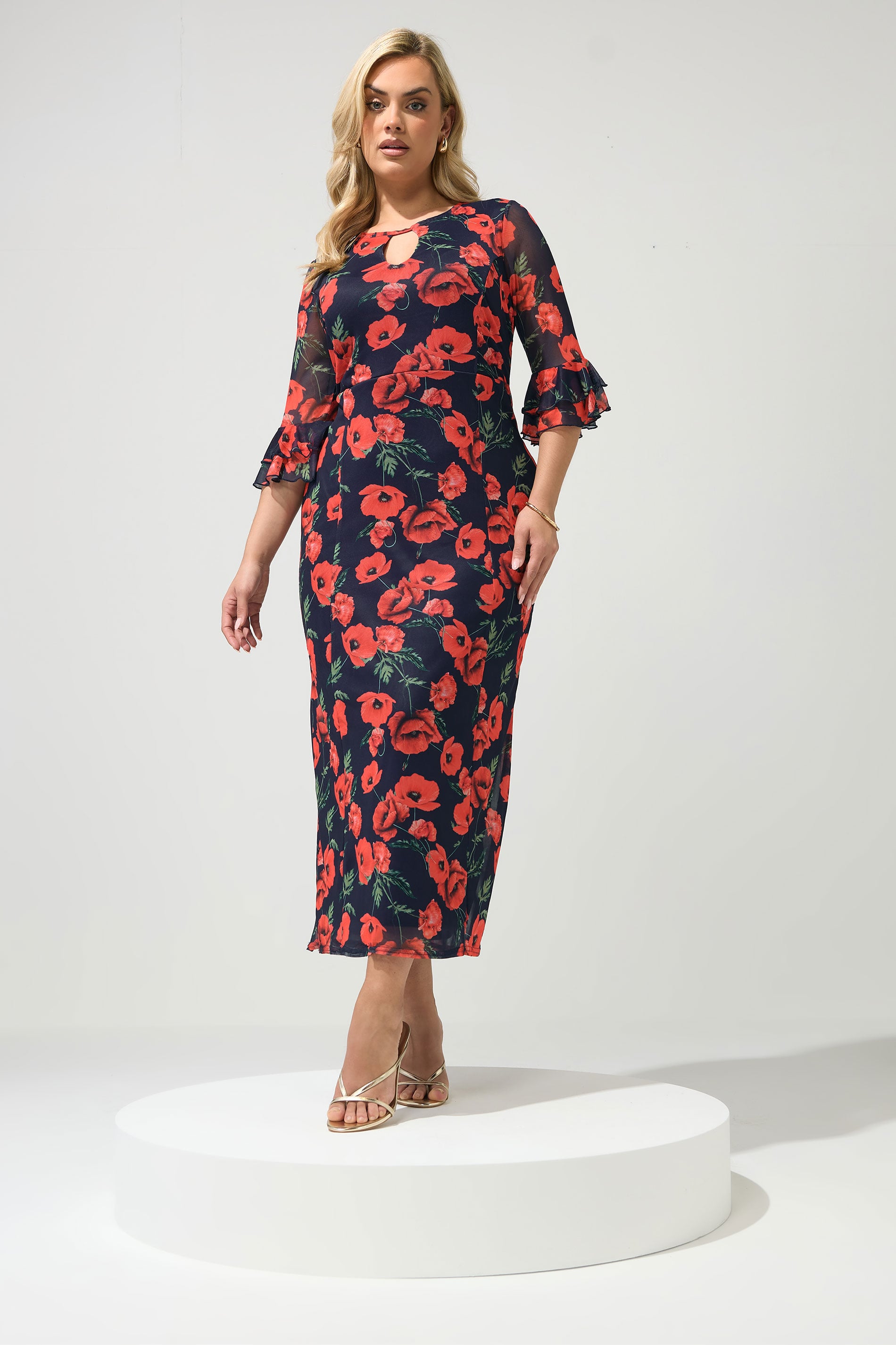 YOURS LONDON Plus Size Navy Blue Floral Keyhole Dress | Yours Clothing 1