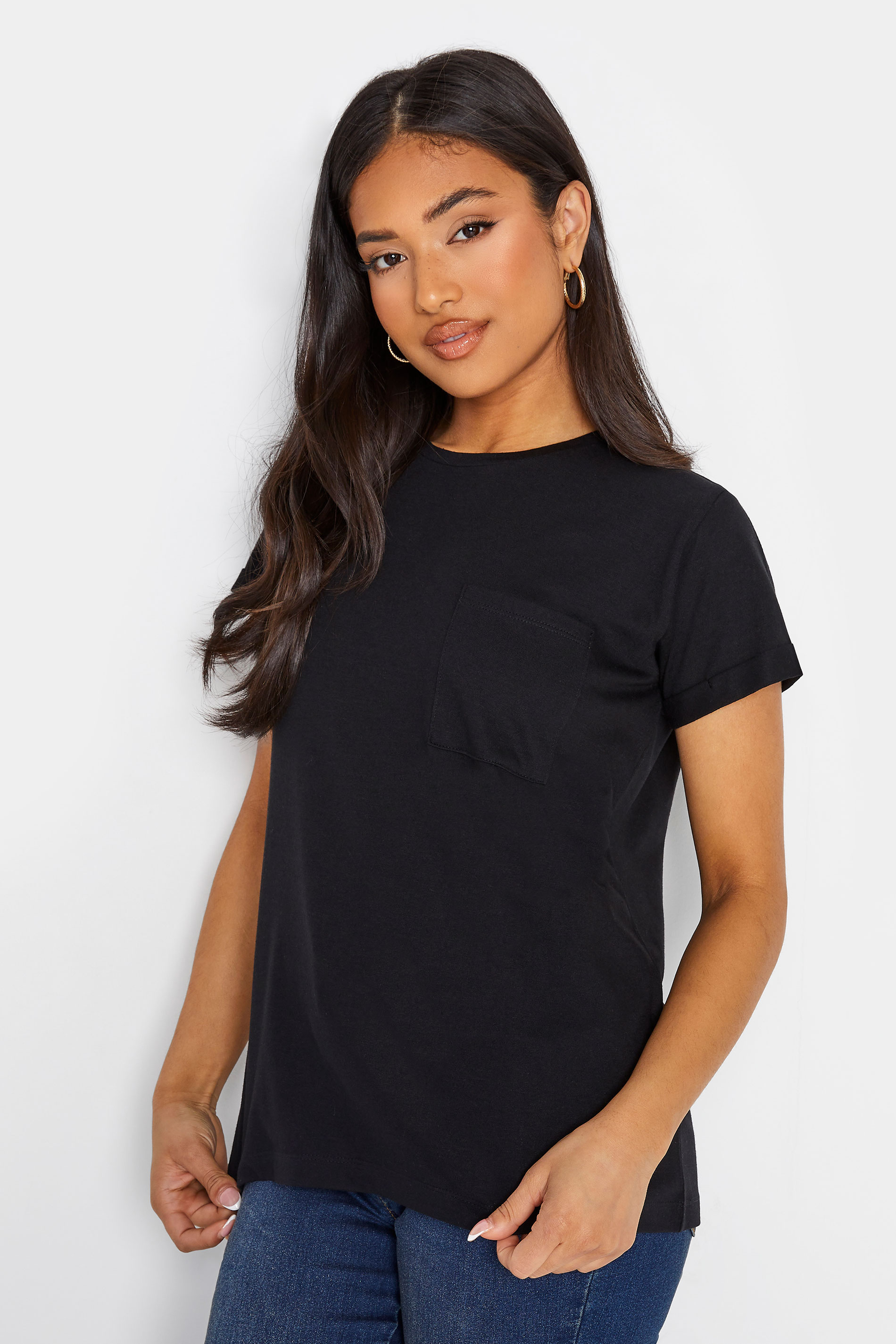 Petite Black Short Sleeve Pocket T-Shirt | PixieGirl  1