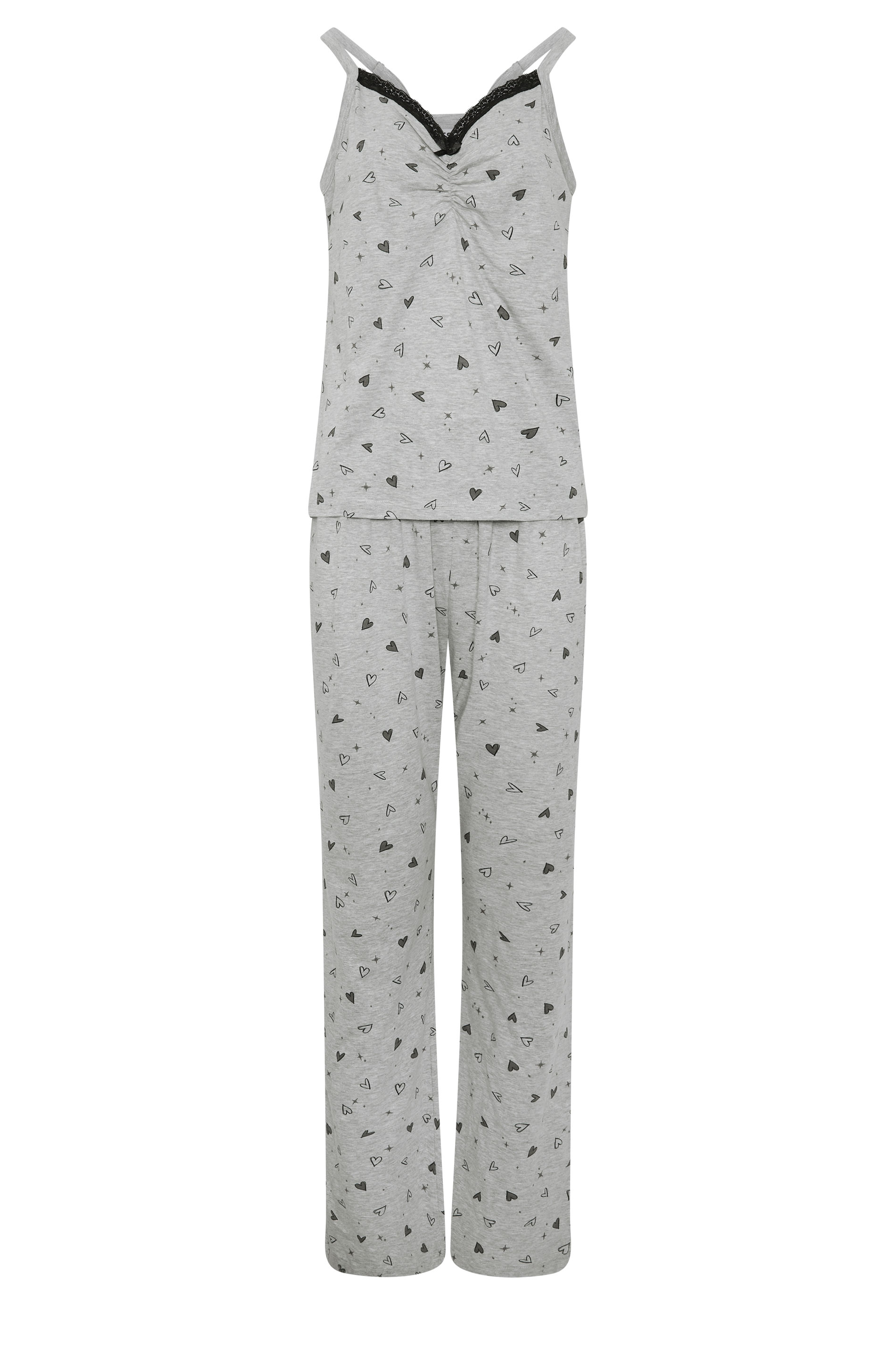 LTS Tall Women's Grey Heart Print Cotton Wide Leg Pyjama Set | Long Tall Sally 1