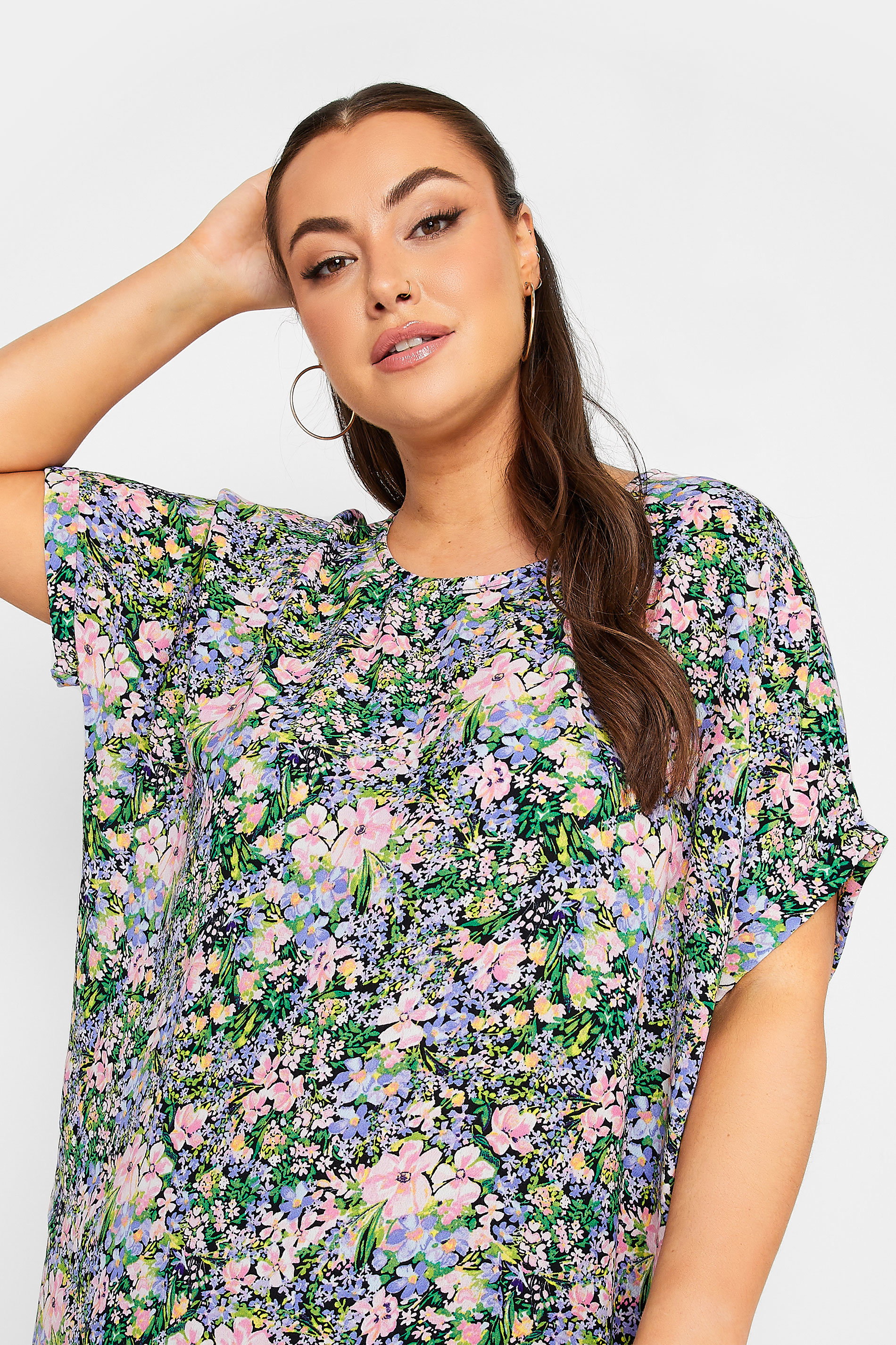 YOURS Plus Size Curve Purple Floral Tunic Dress | Yours Clothing