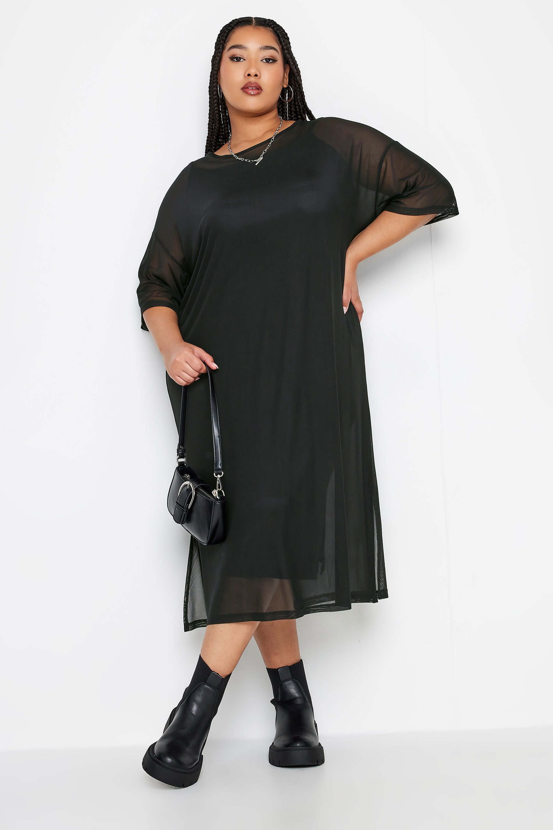 LIMITED COLLECTION Plus Size Black Oversized Mesh Maxi Dress | Yours Clothing 1