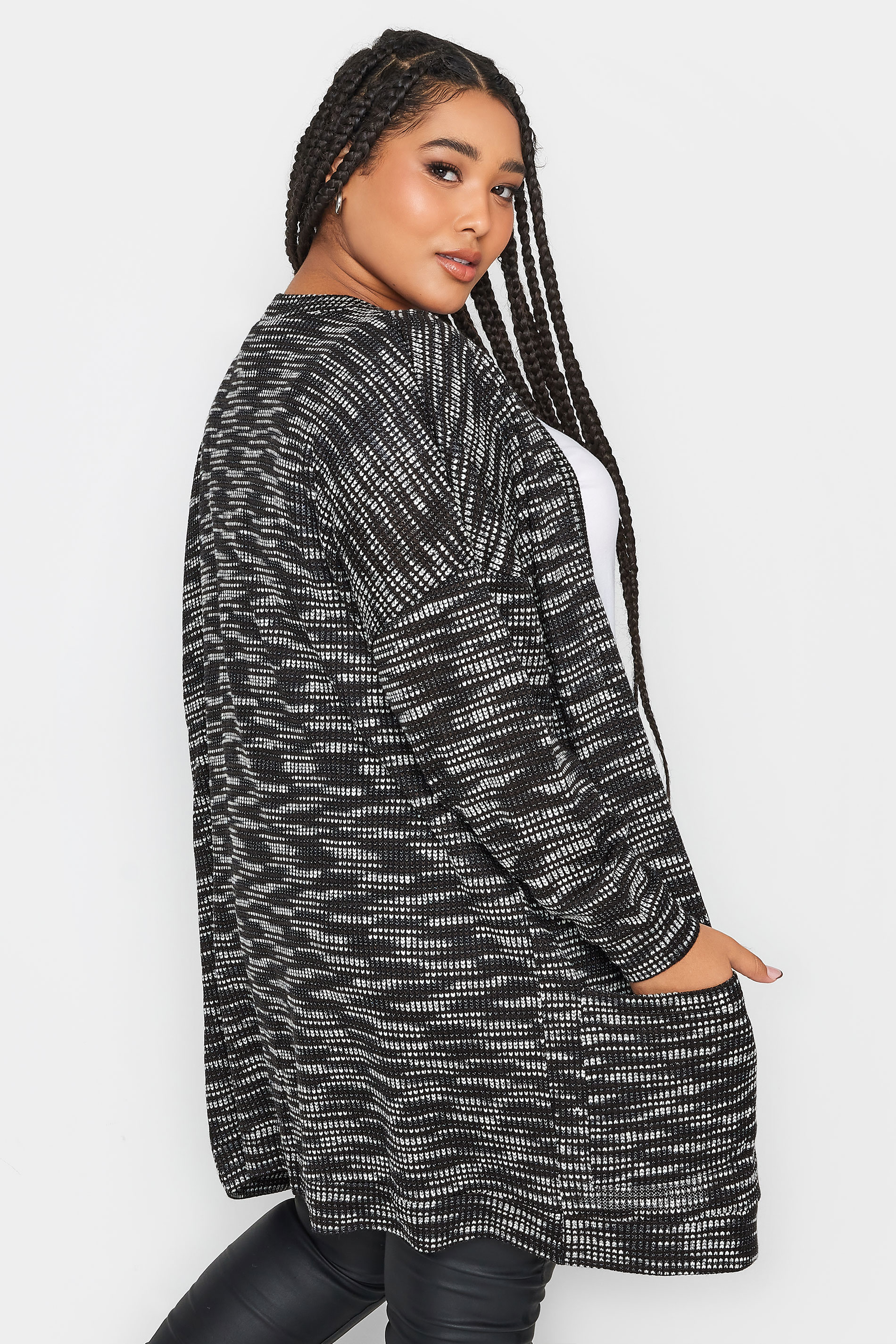 YOURS LUXURY Plus Size Black & White Contrast Knit Cardigan | Yours ...
