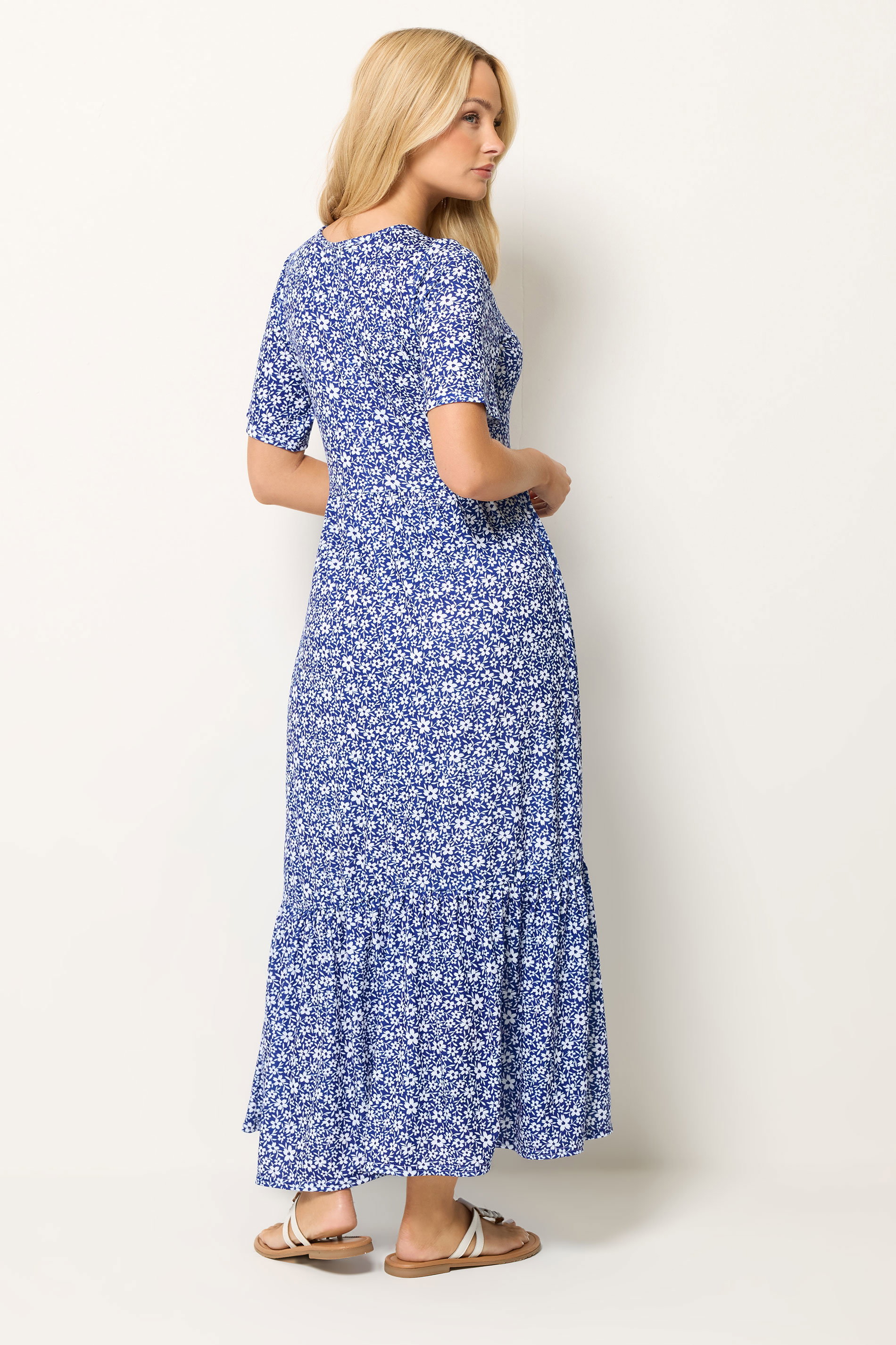 M&Co Navy Blue Floral Notch Neck Maxi Dress | M&Co 2