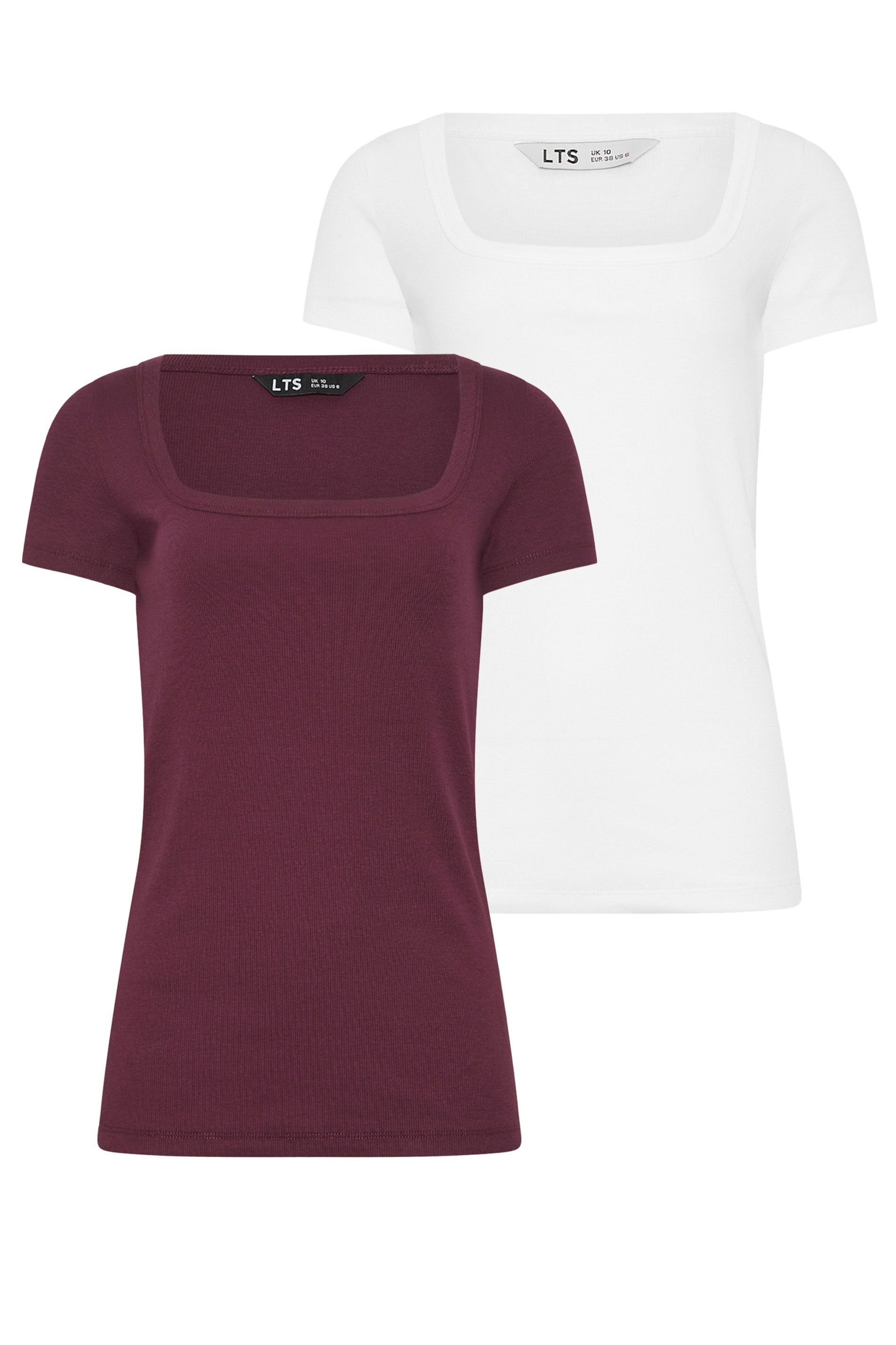 LTS Tall 2 PACK Burgundy Red & White Ribbed T-Shirts | Long Tall Sally 7