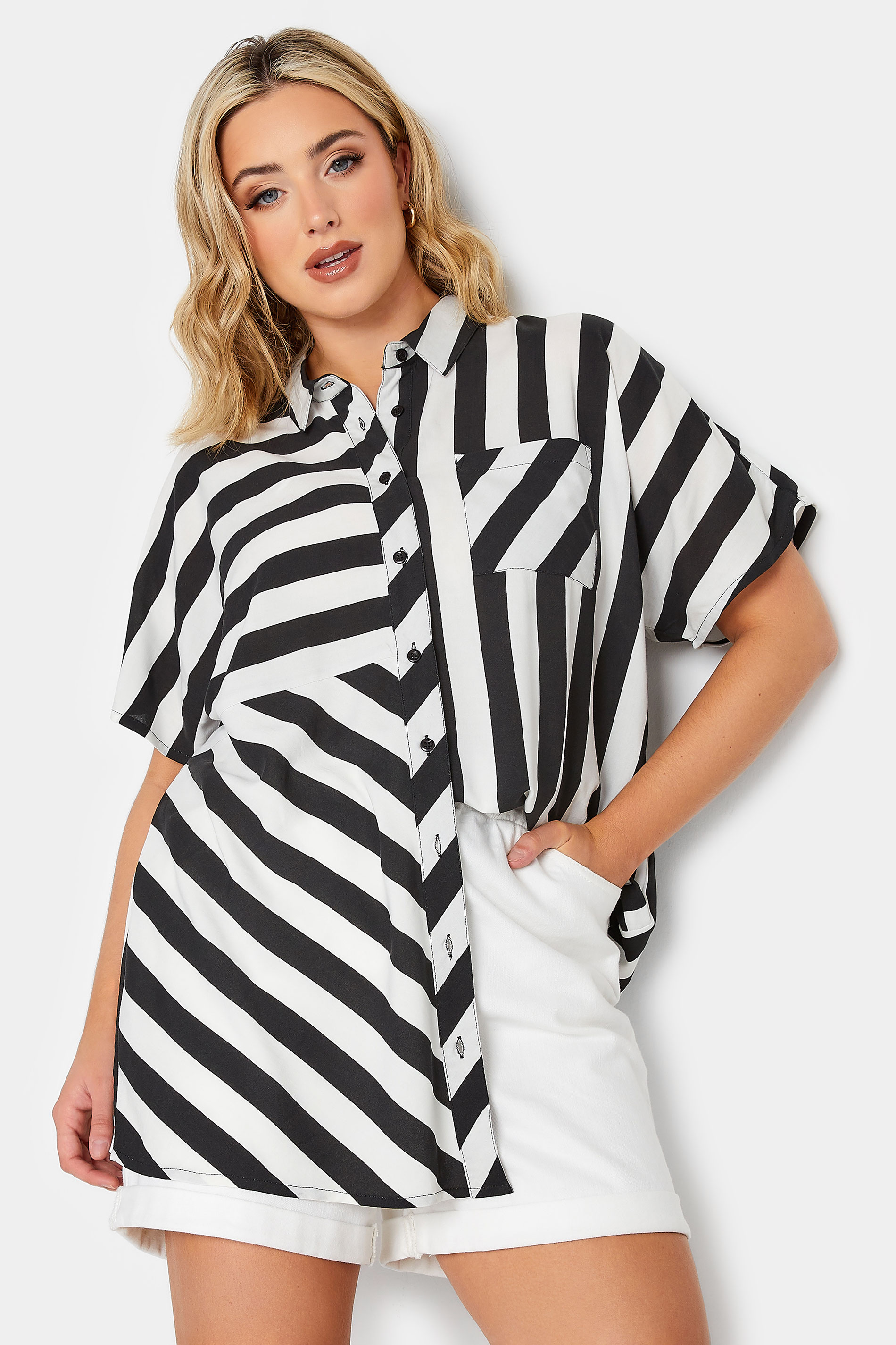 YOURS Plus Size Black Stripe Print Shirt | Yours Clothing 1