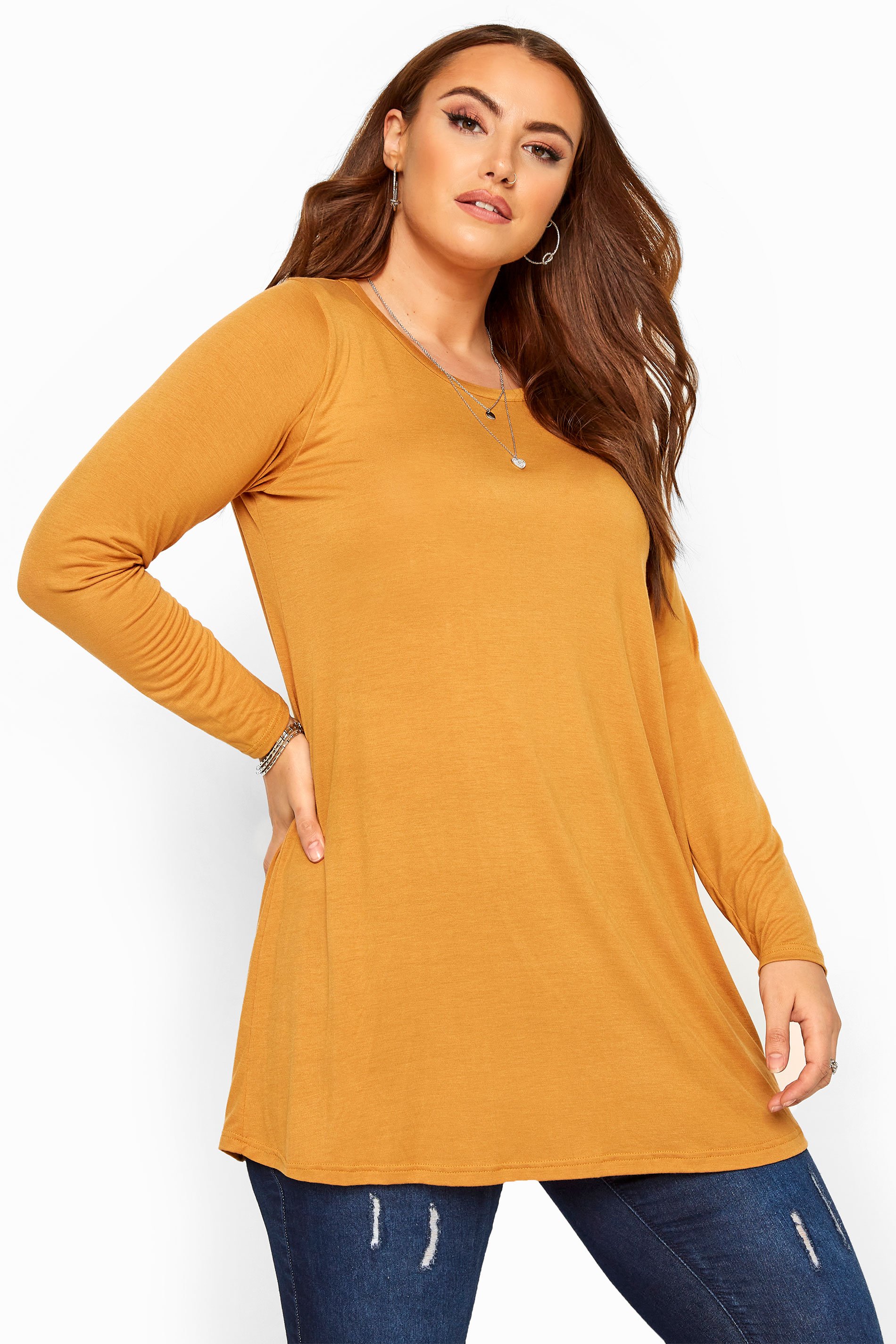 Mustard Long Sleeved Swing Top | Yours Clothing