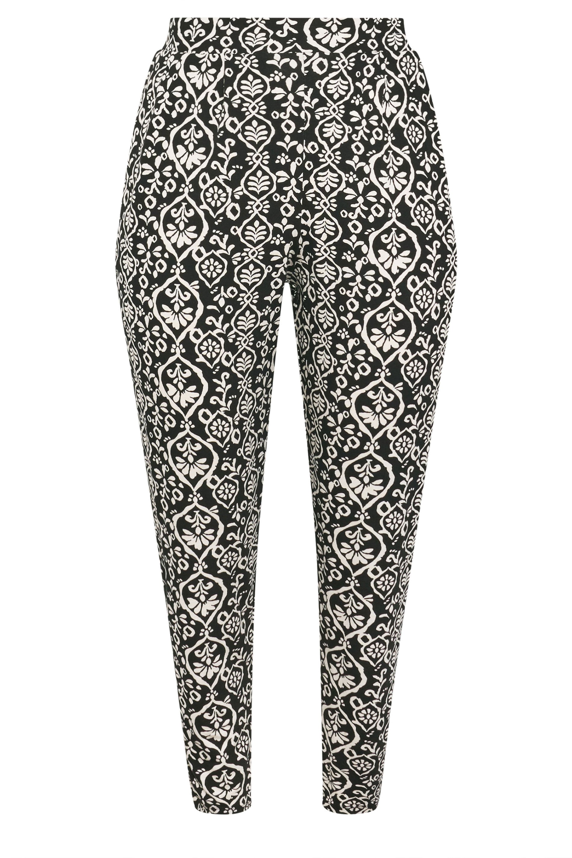 YOURS Plus Size Black Ikat Print Harem Trousers | Yours Clothing 5