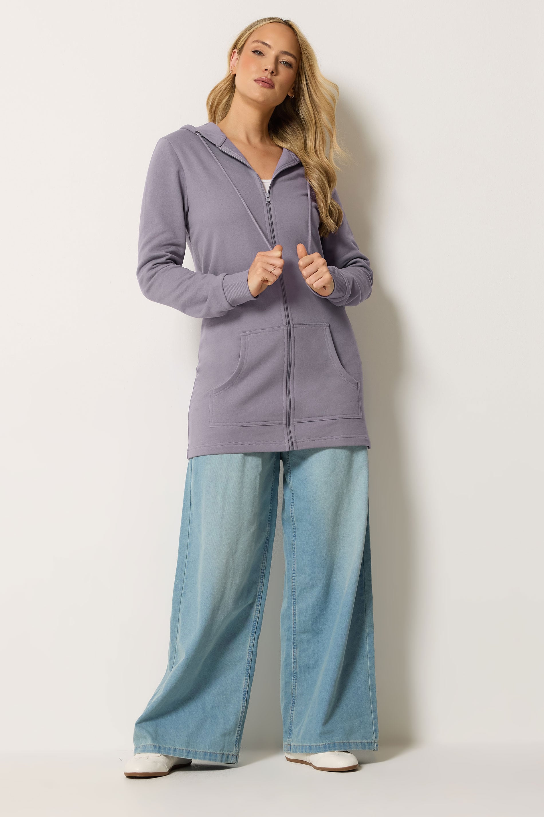 LTS Tall Women's Lilac Purple Cotton Longline Zip Hoodie | Long Tall Sally 1