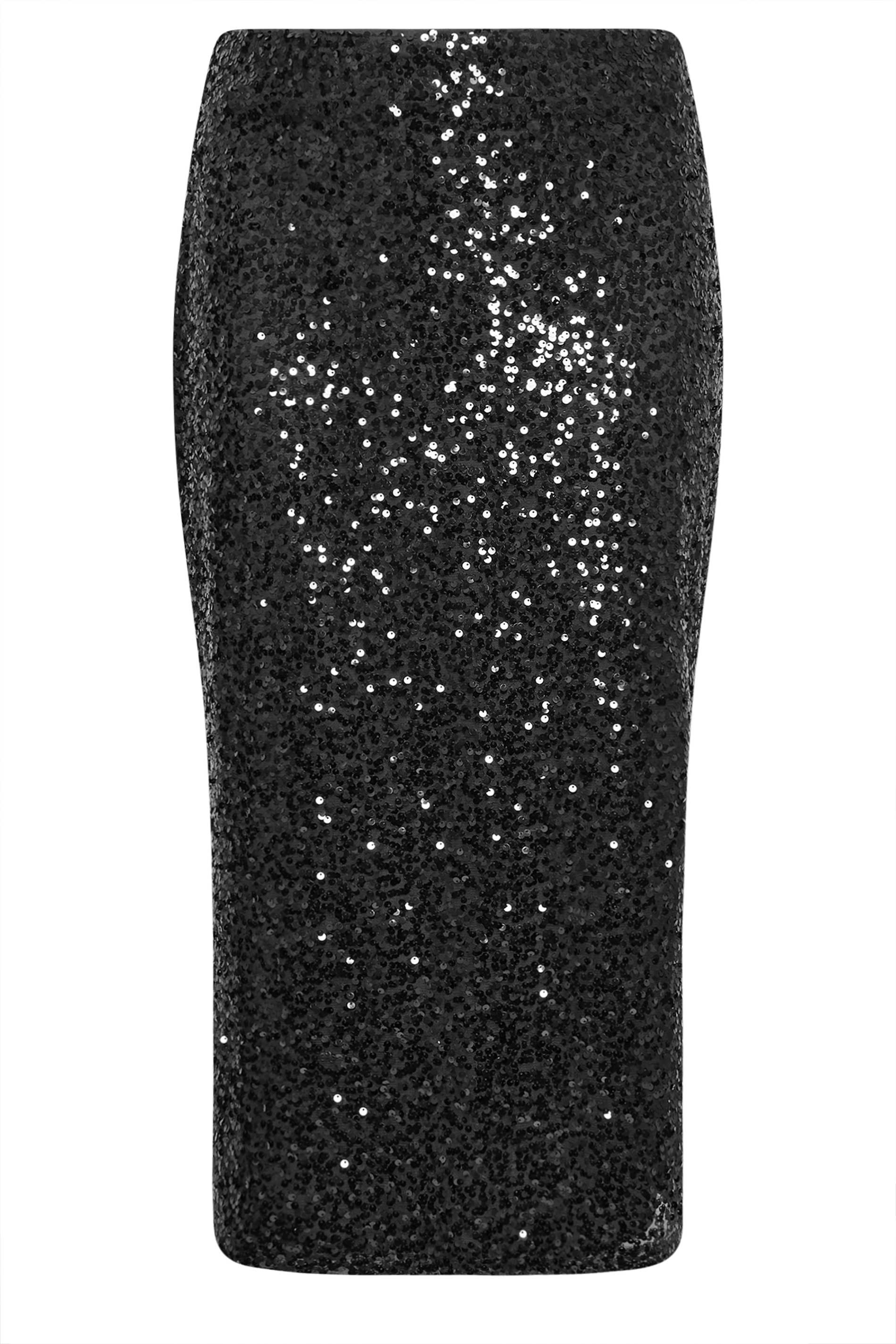YOURS LONDON Plus Size Black Sequin Embellished Maxi Tube Skirt | Yours ...