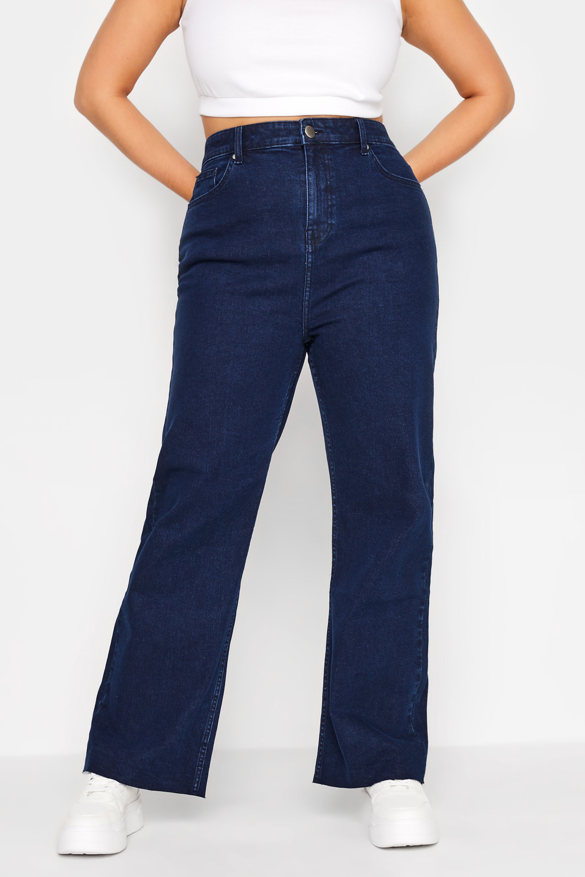YOURS Plus Size Indigo Blue Stretch Wide Leg Jeans | Yours Clothing  1