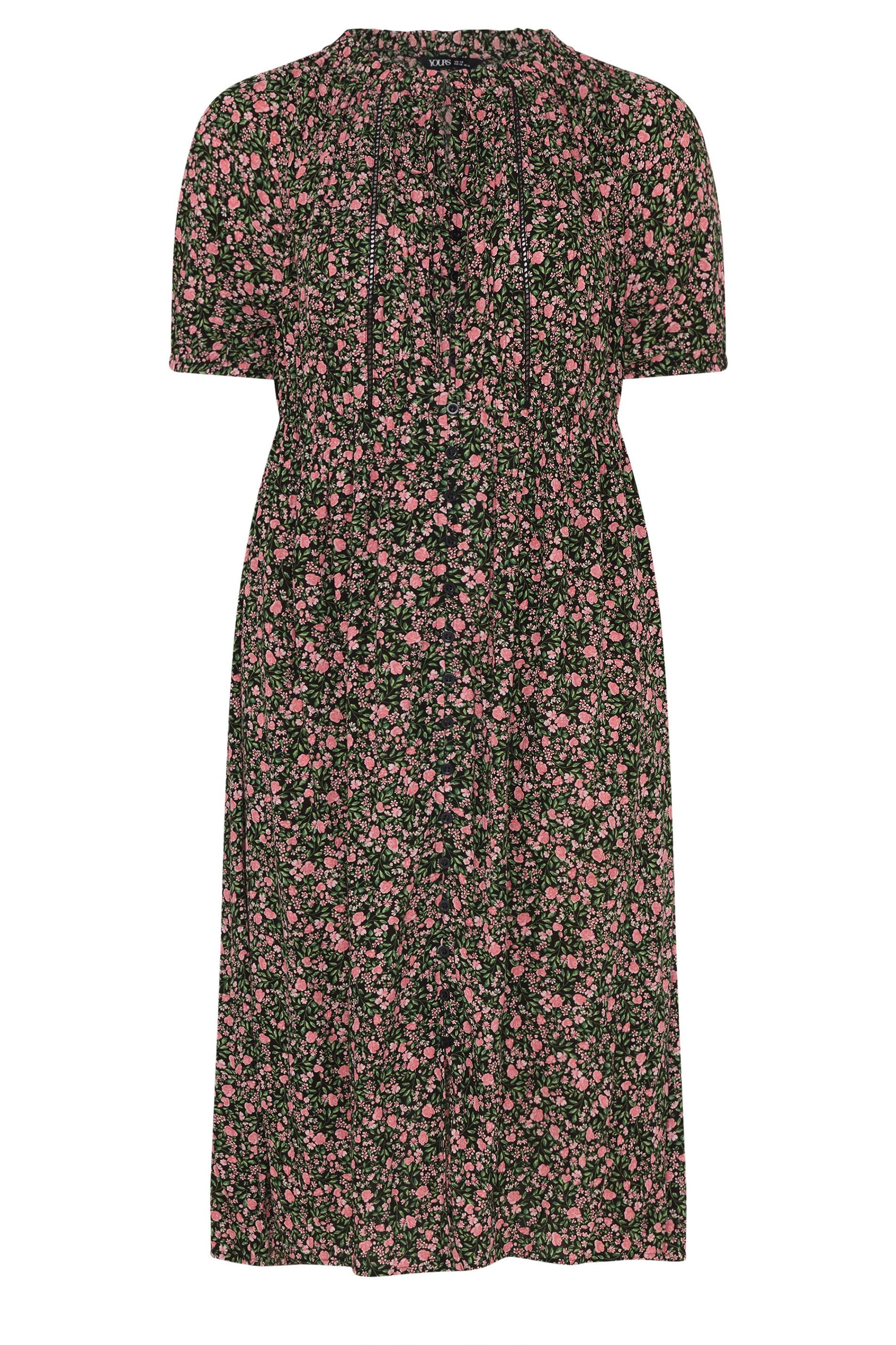 YOURS Plus Size Black Ditsy Floral Pintuck Maxi Dress | Yours Clothing 5