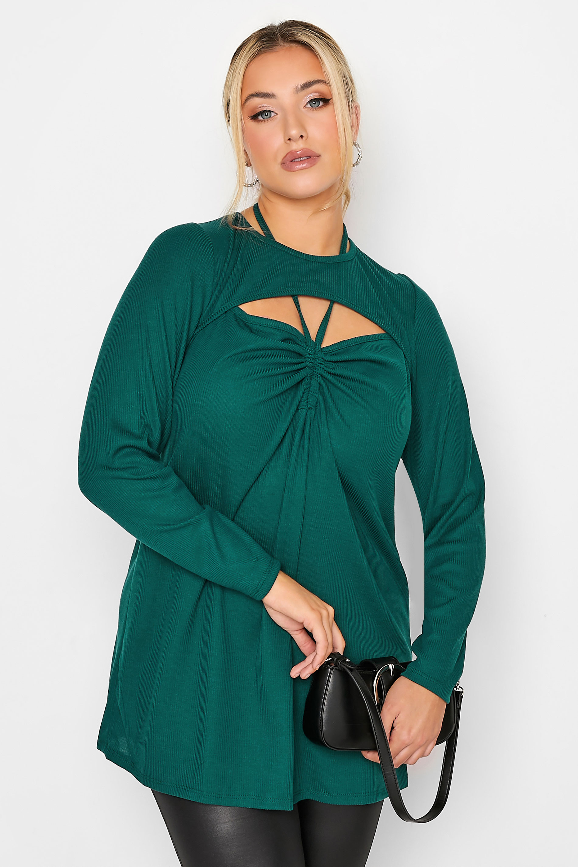 LIMITED COLLECTION Plus Size Green Cut Out Tie Detail Top | Yours Clothing 1