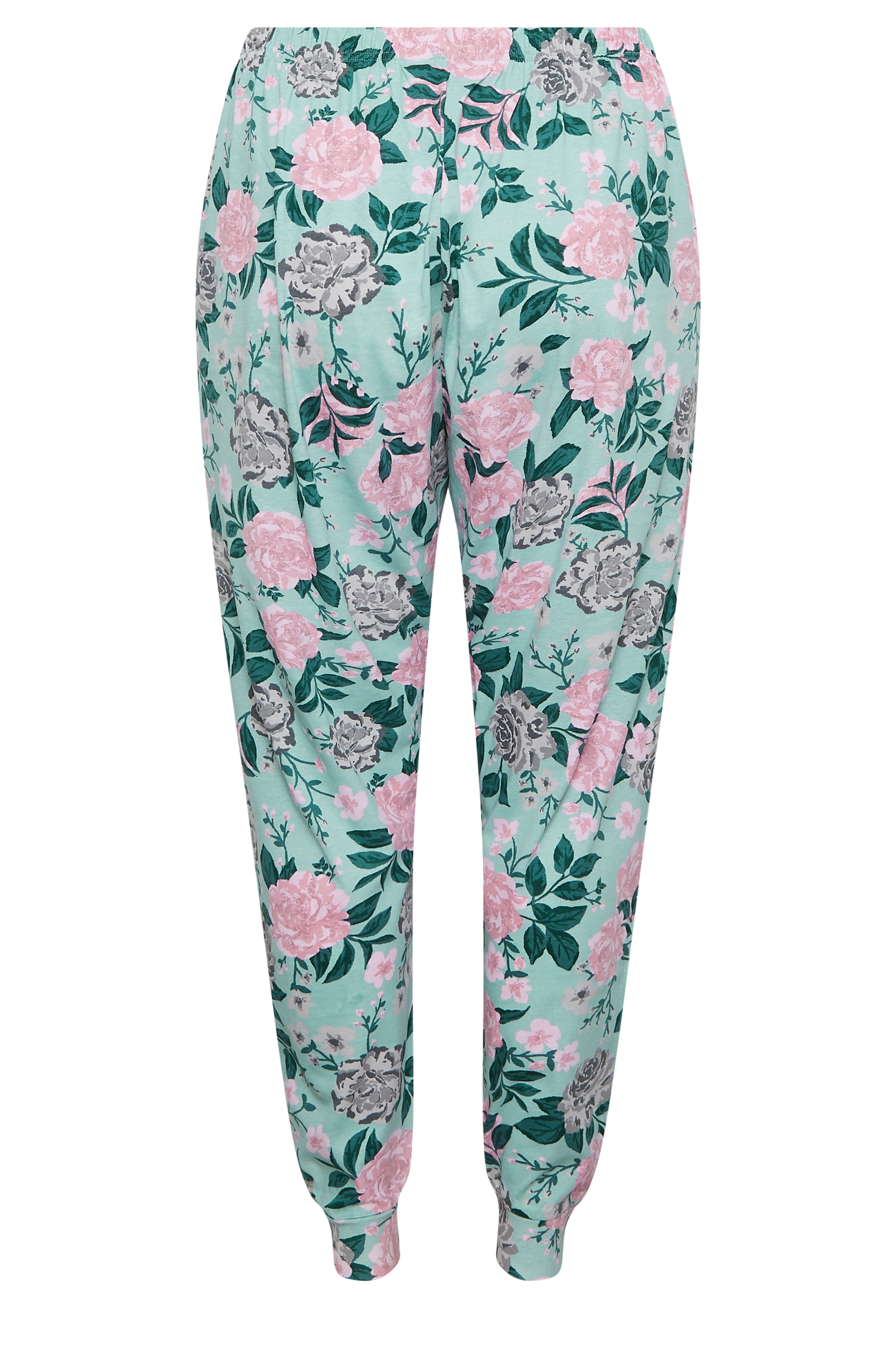 YOURS Plus Size Green Floral Cuffed Pyjama Bottoms | Yours Clothing