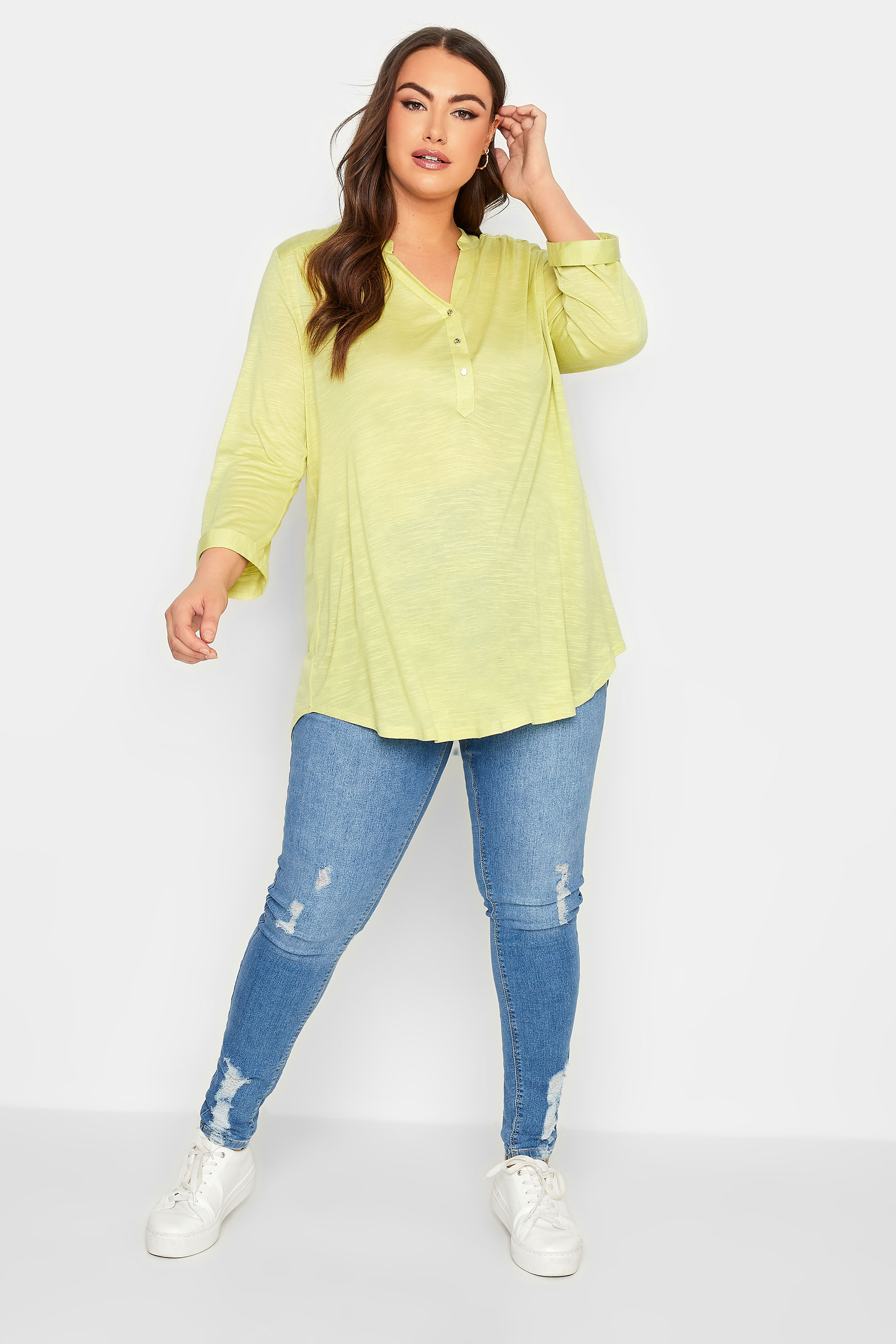 YOURS Plus Size Lime Green Half Placket Blouse | Yours Clothing  2