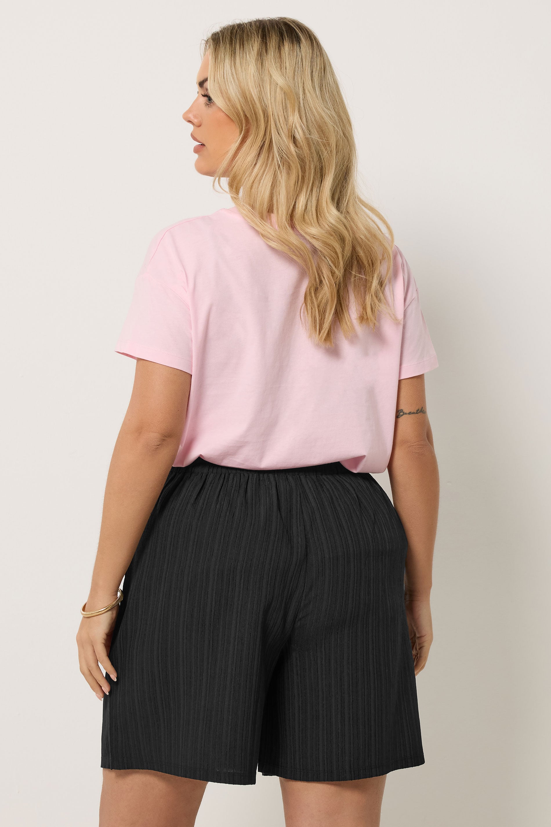 YOURS Plus Size Black Textured Woven Shorts | Yours Clothing 2