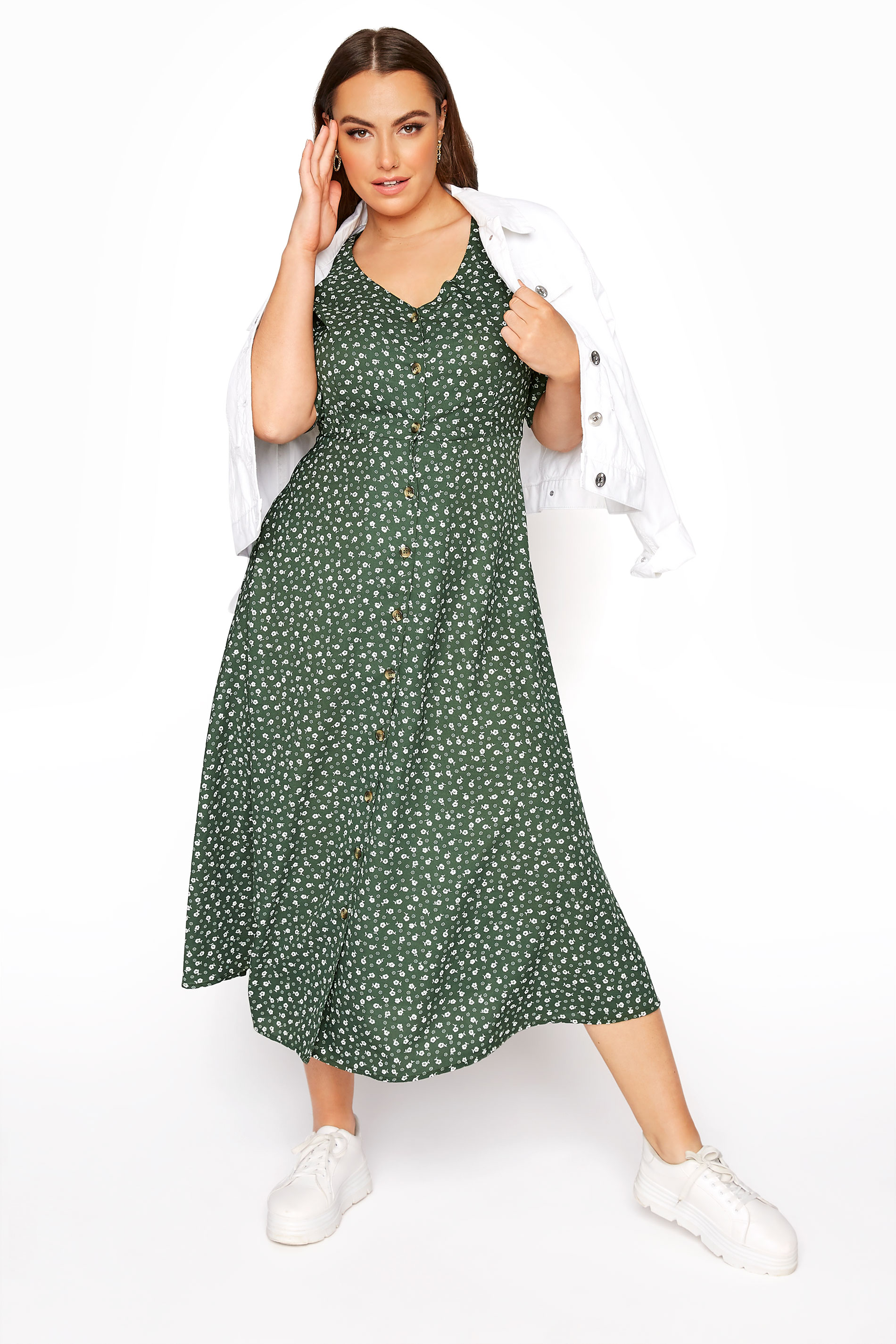 LIMITED COLLECTION Sage Ditsy Midaxi Tea Dress | Yours Clothing