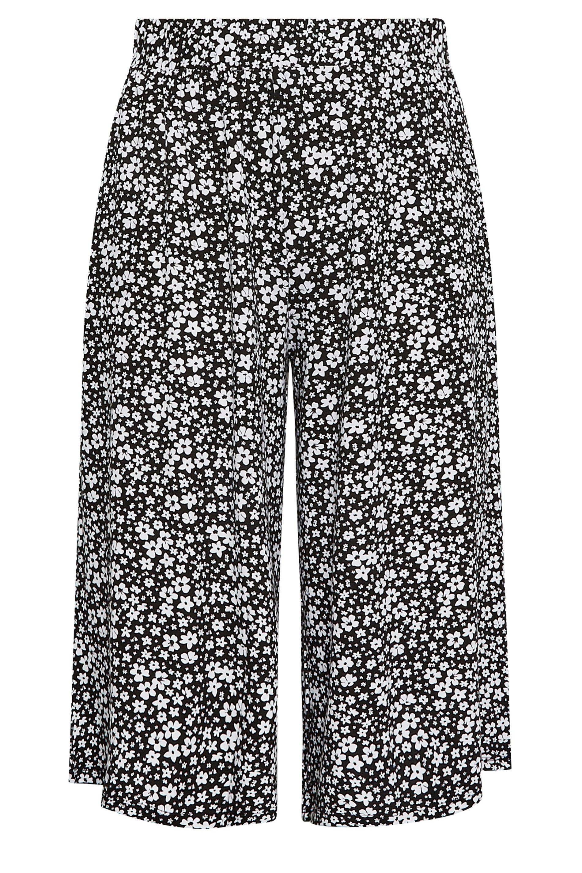 YOURS Curve Black Ditsy Flower Print Culottes | Yours Clothing