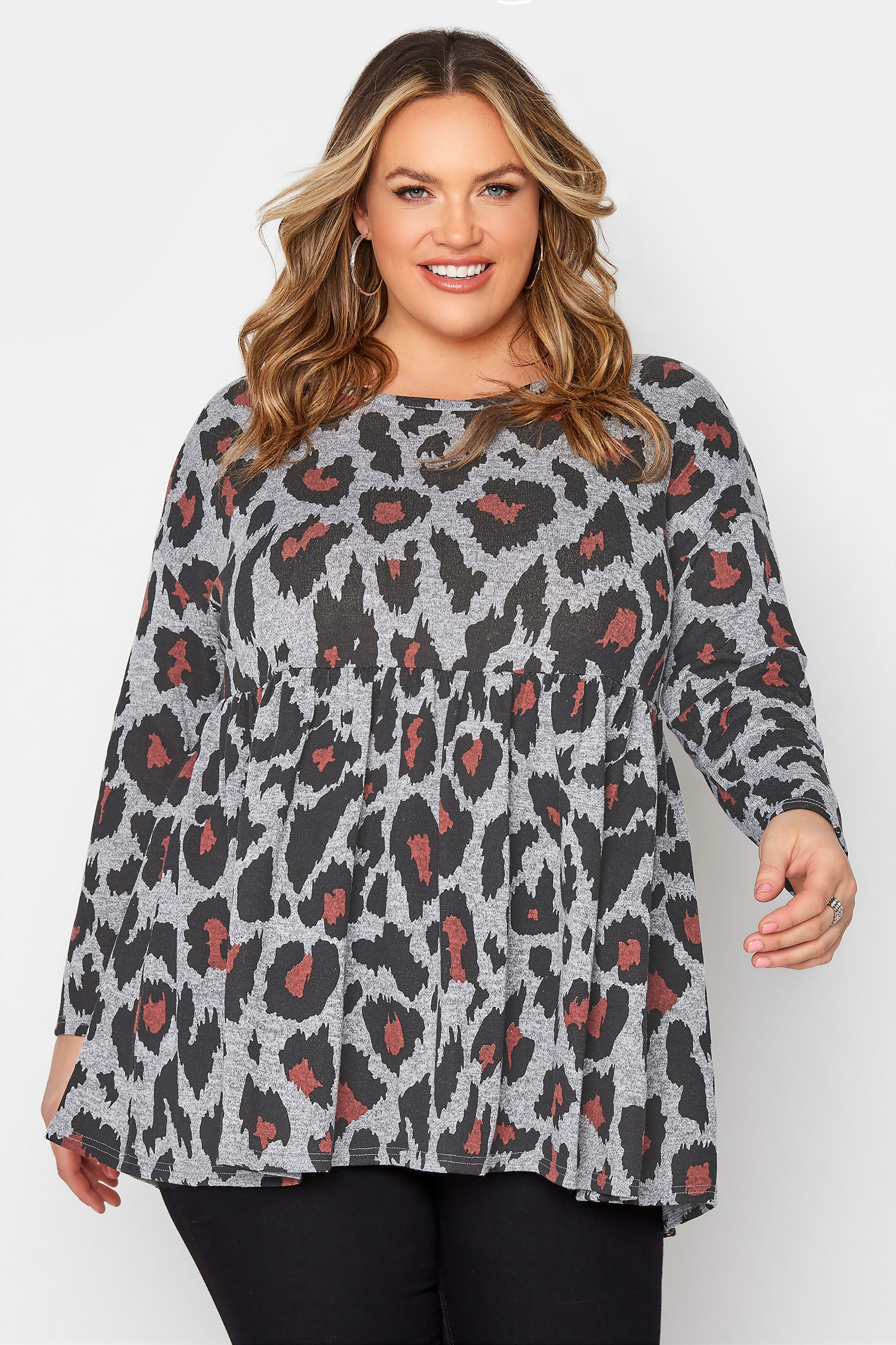 Grey Knitted Leopard Print Smock Top_A.jpg