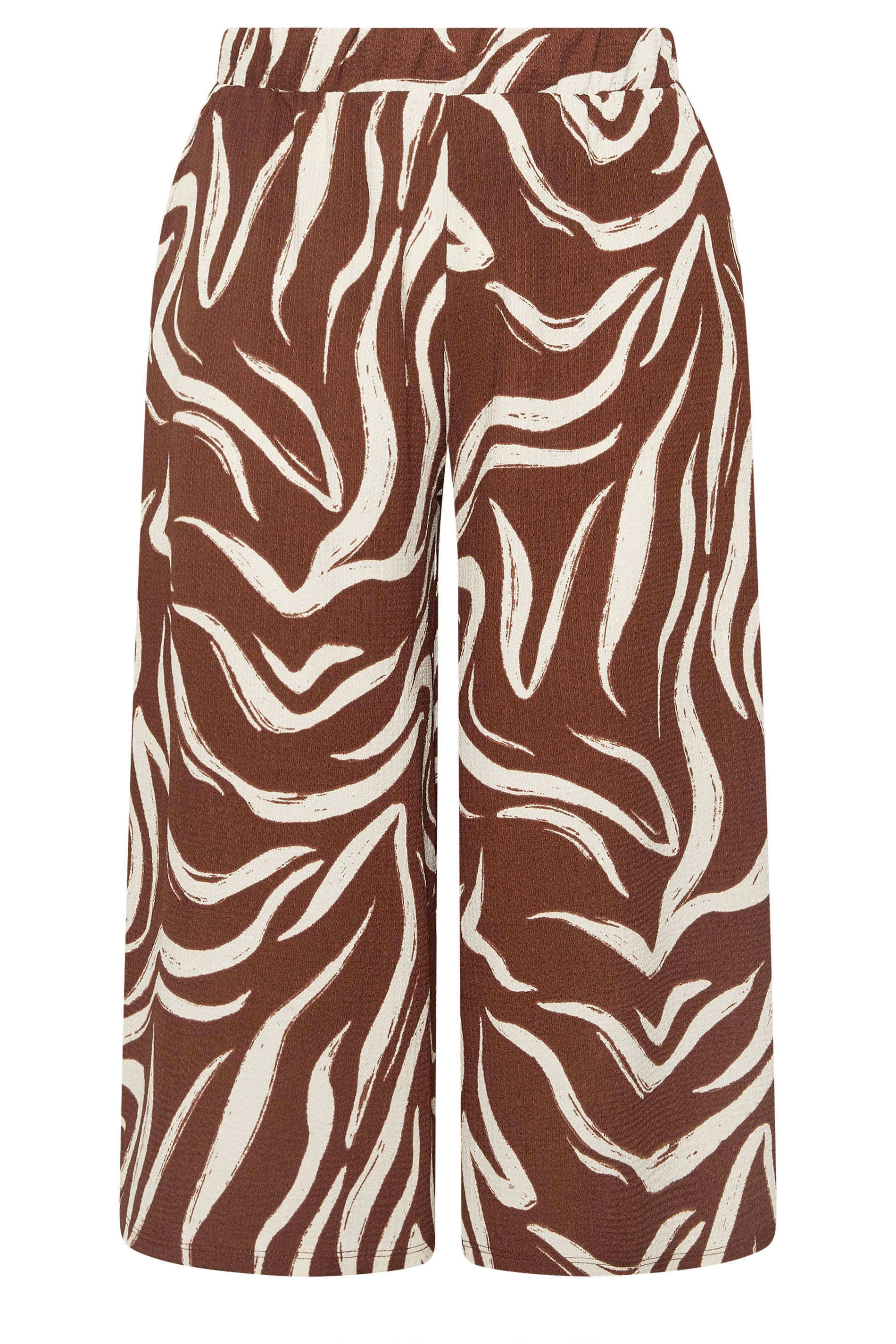 YOURS Plus Size Brown Abstract Cropped Wide Leg Trousers | Yours Clothing 5