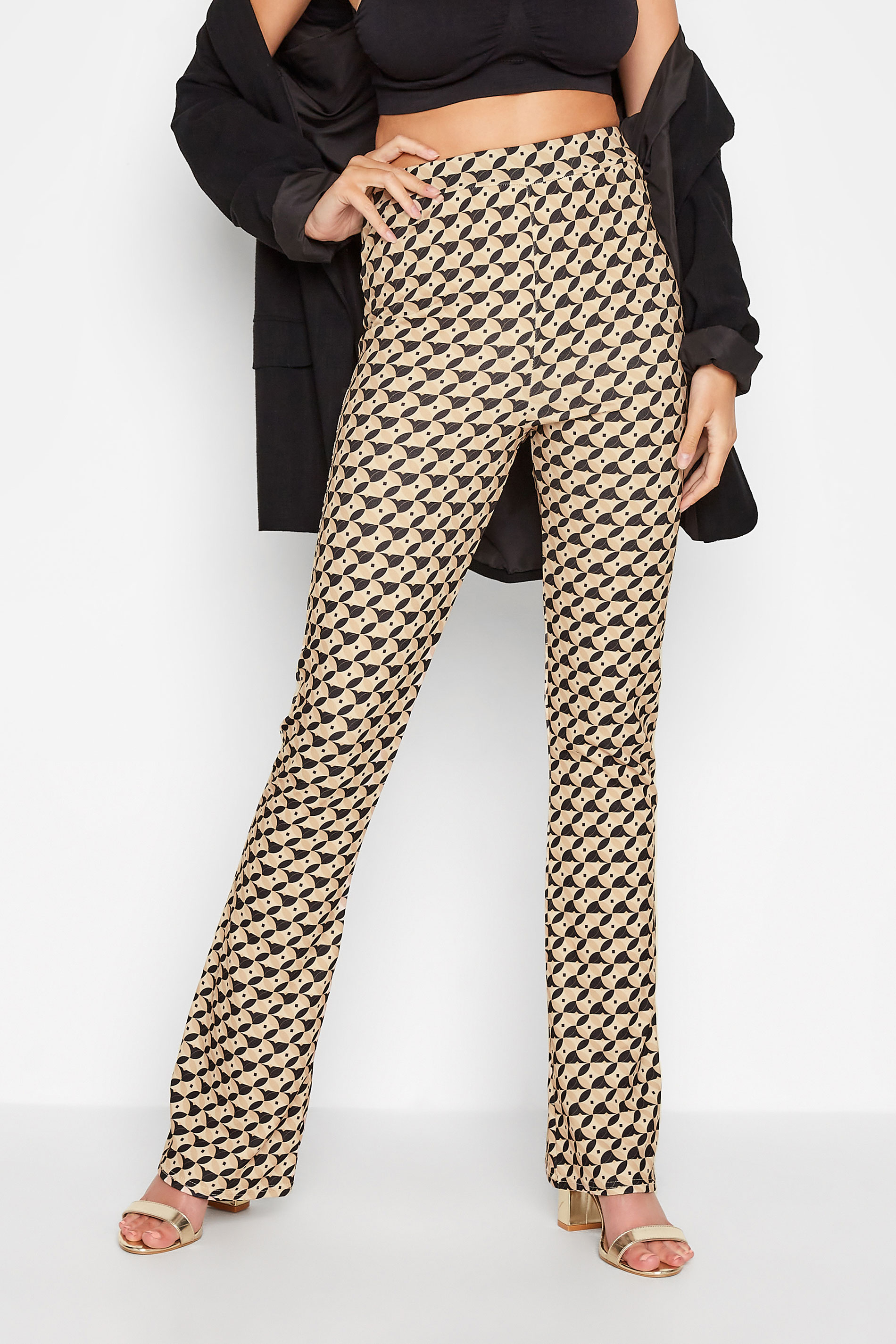 LTS Tall Women's Beige Brown Geometric Print Scuba Trousers | Long Tall Sally 1