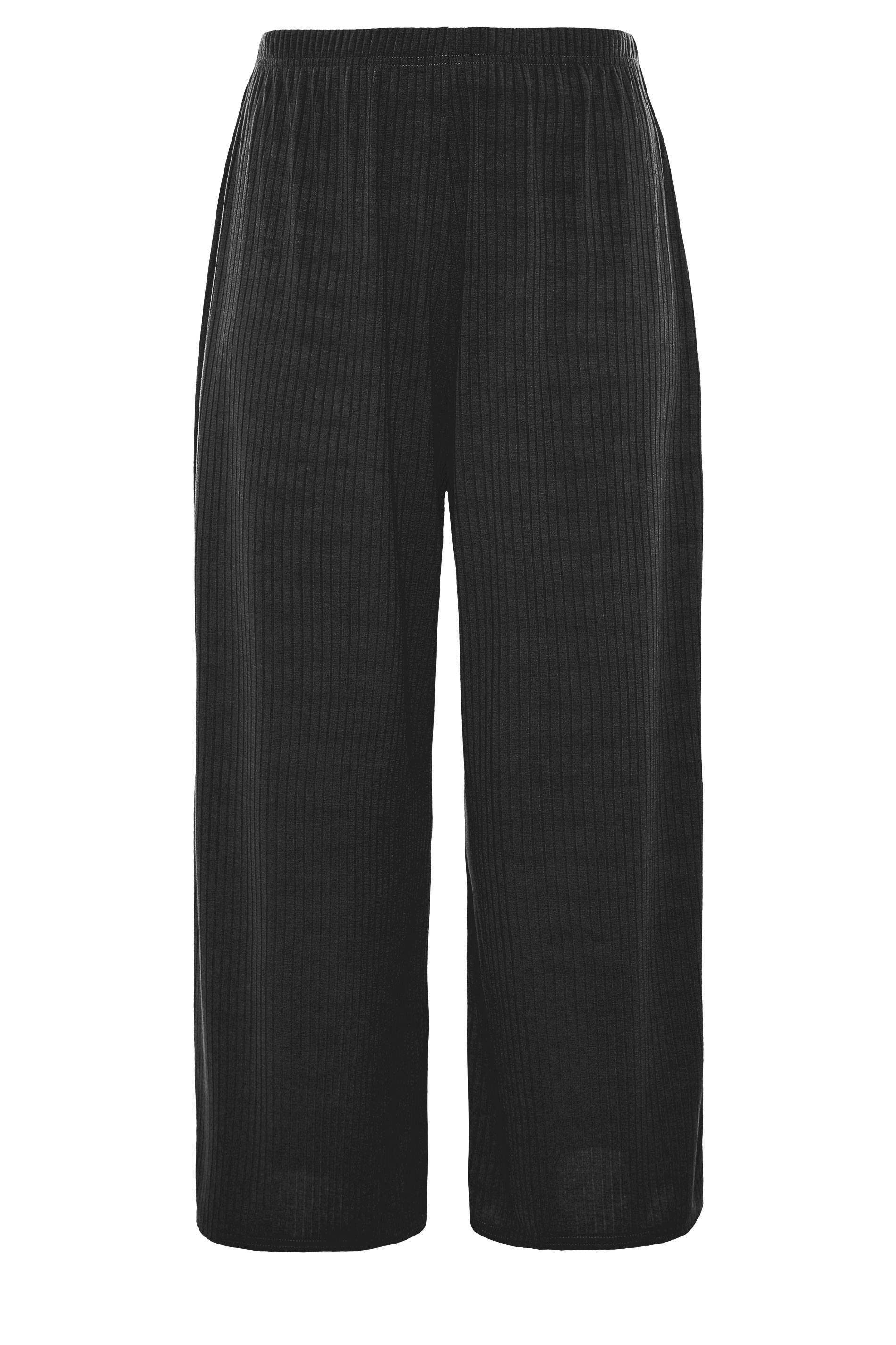 Plus Size Limited Collection Black Ribbed Wide Leg Trousers Yours Clothing