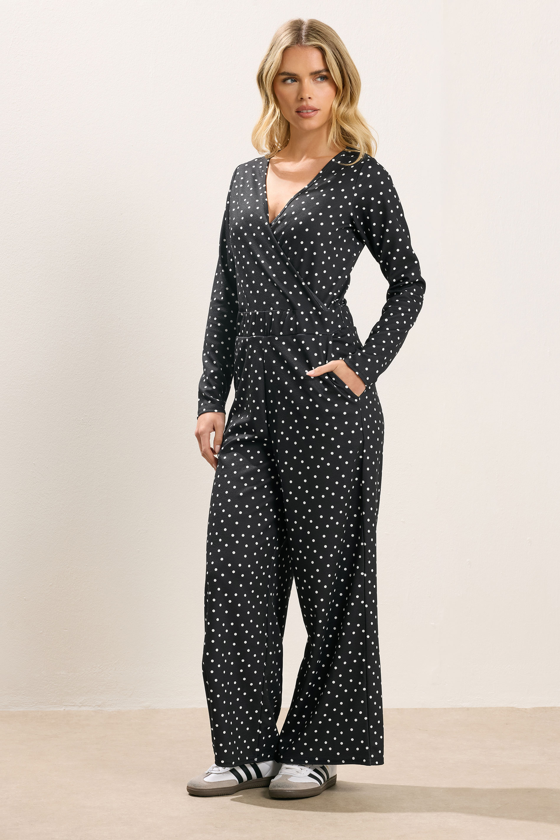 PixieGirl Petite Women's Black Polka Dot Wide Leg Jumpsuit | PixieGirl 3