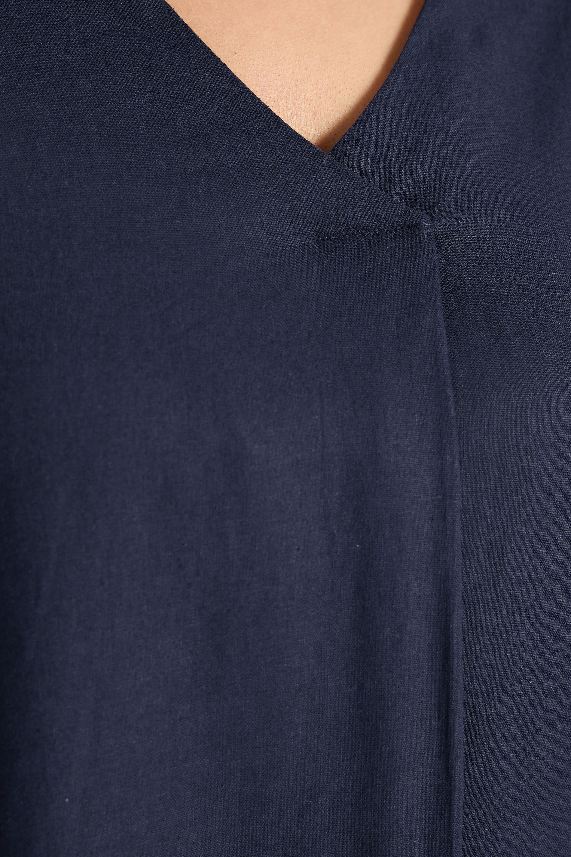 EVANS Plus Size Navy Blue Premium Linen Front Pleat Top | Evans  5