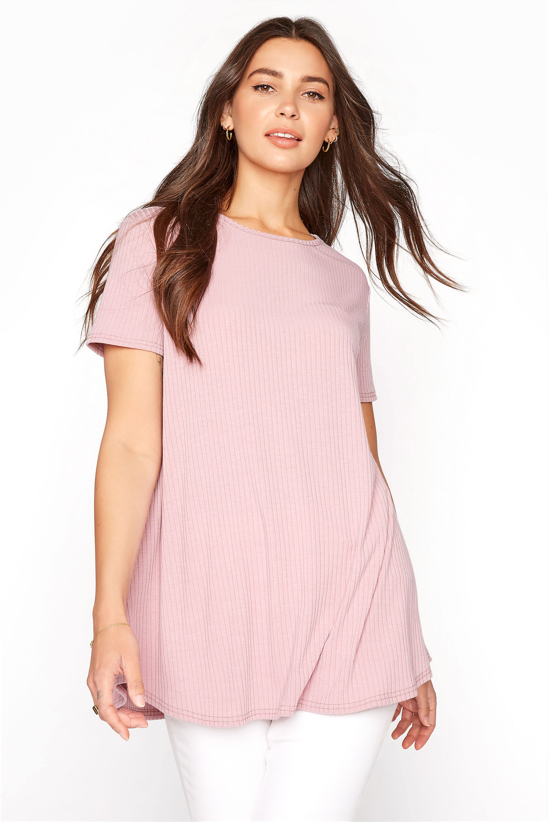 Lts Dusky Pink Rib Swing Top Long Tall Sally 9248