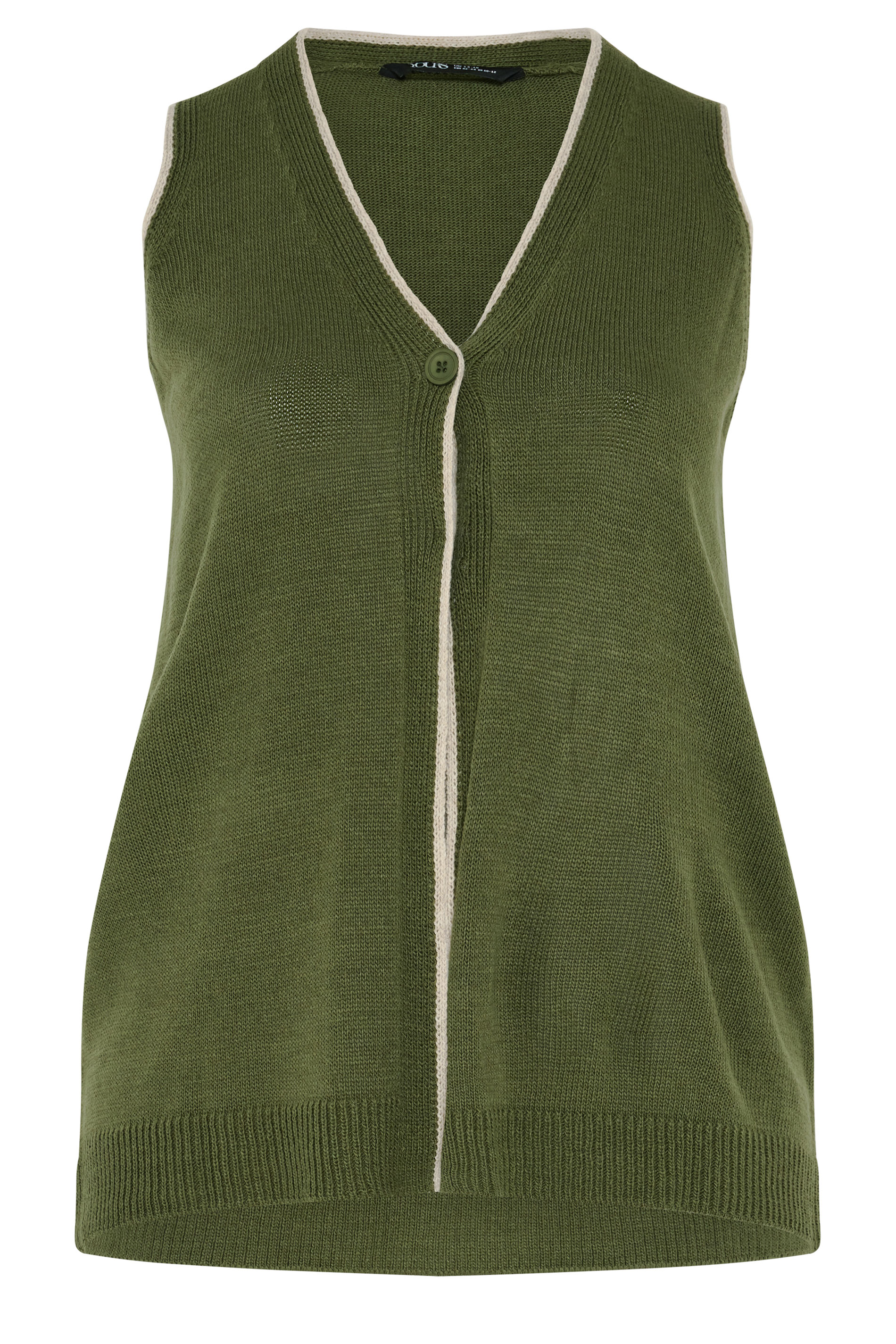 YOURS Curve Khaki Green Contrast Trim Knitted Waistcoat | Yours Clothing 5