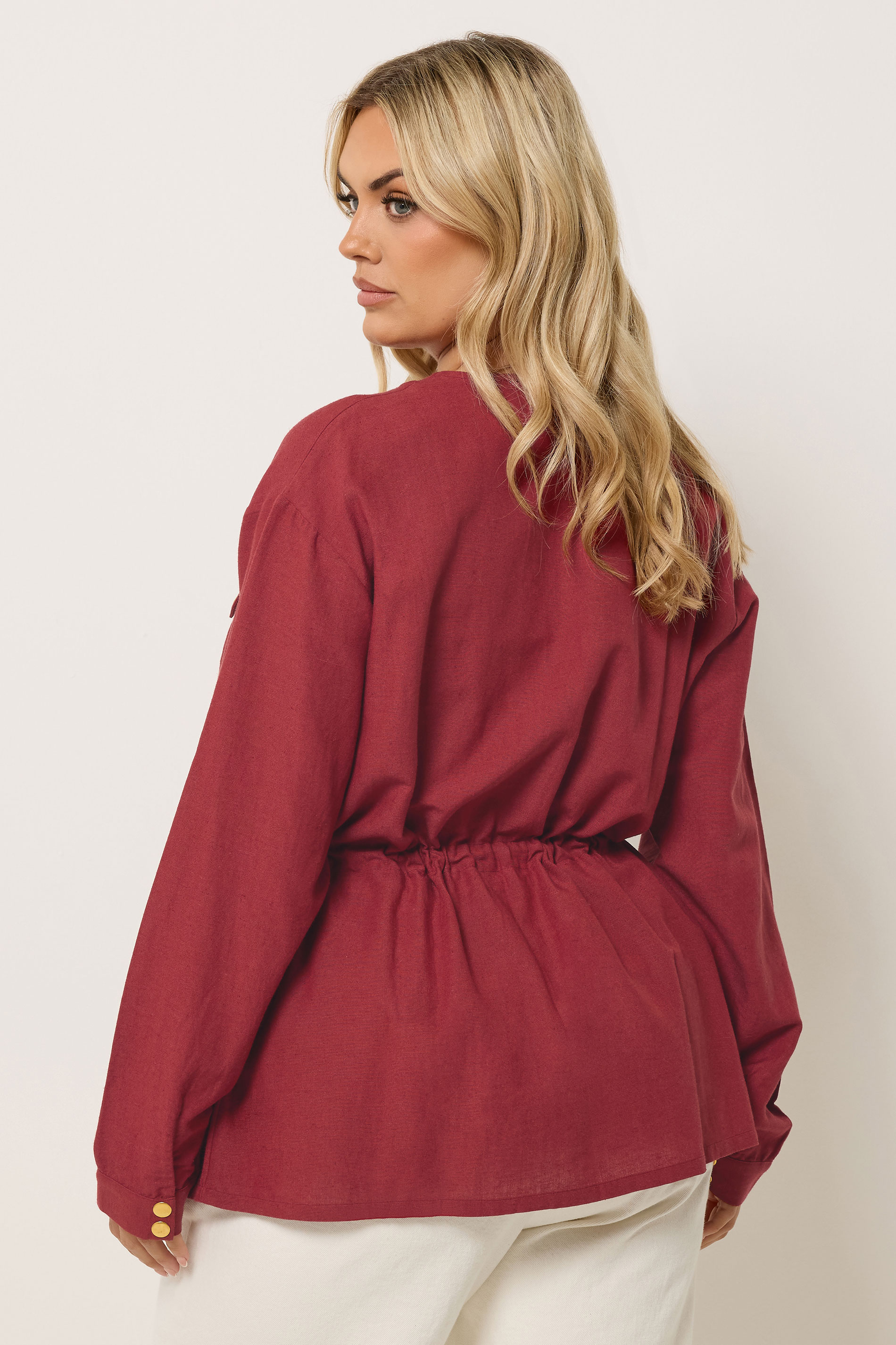 YOURS Plus Size Red Linen Shacket | Yours Clothing 5