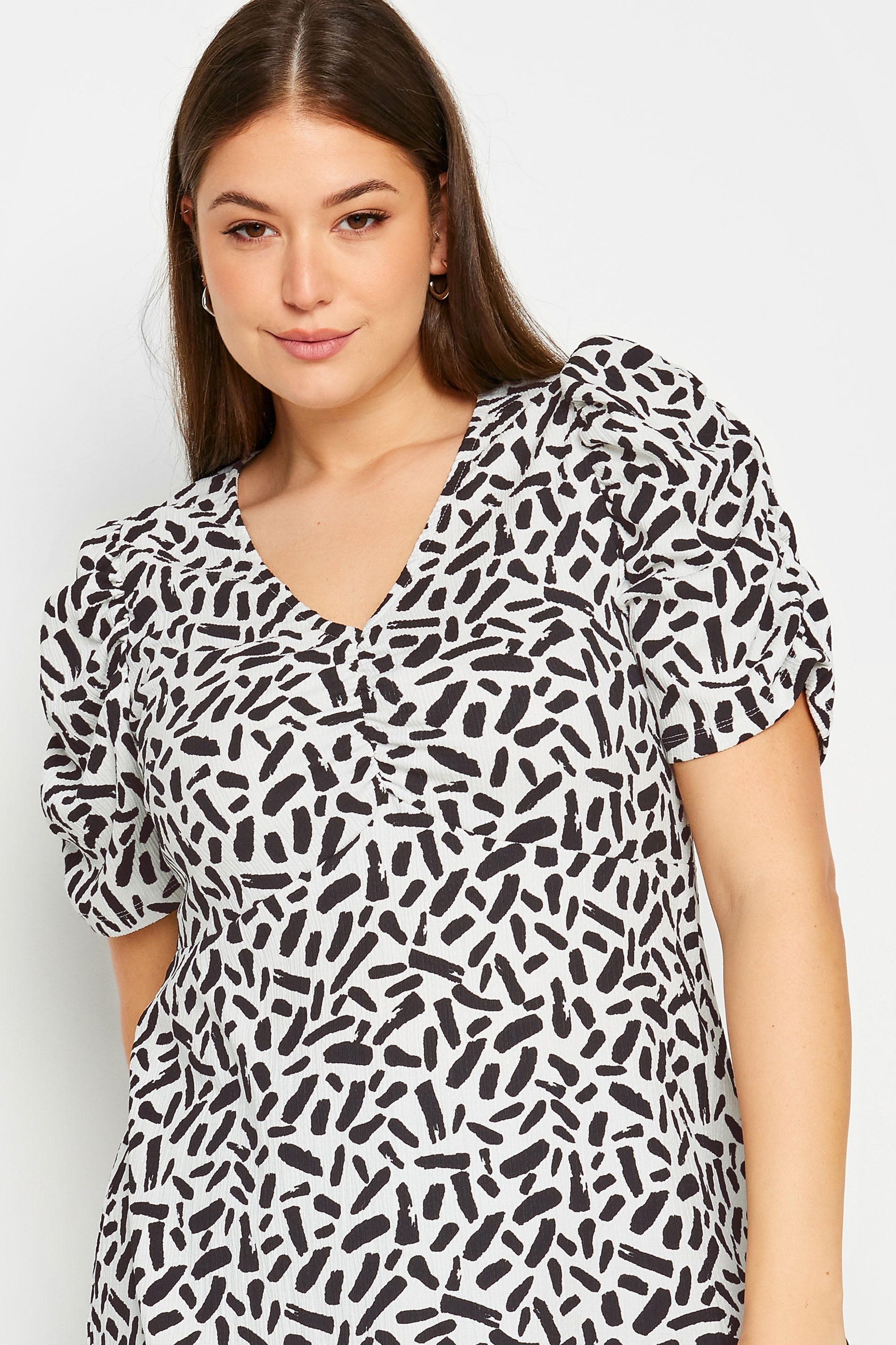 YOURS Plus Size White Dash Print Textured Milkmaid Top | Yours Clothing