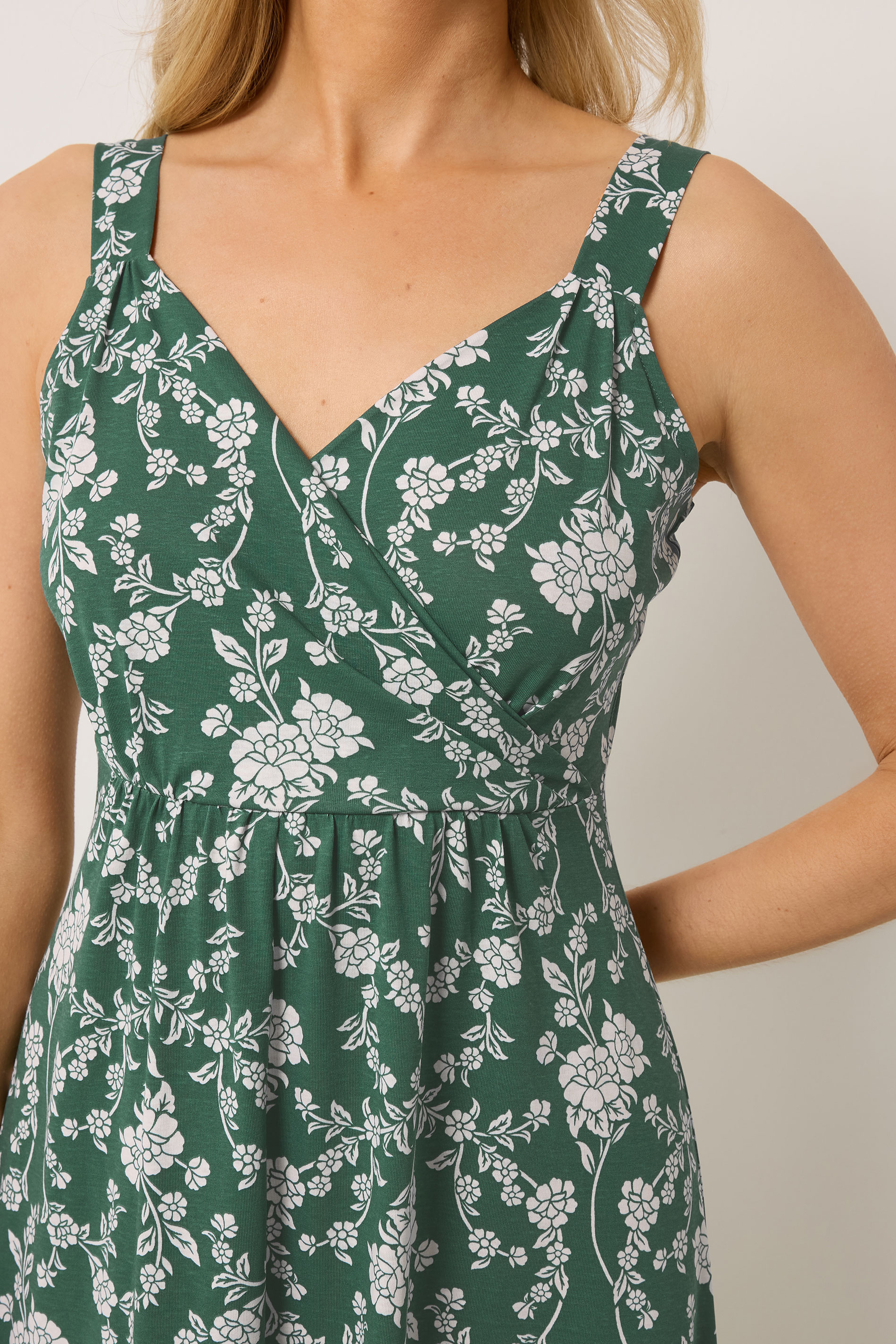 LTS Tall Women's Dark Green V-Neckline Floral Cotton Maxi Dress | Long Tall Sally  5