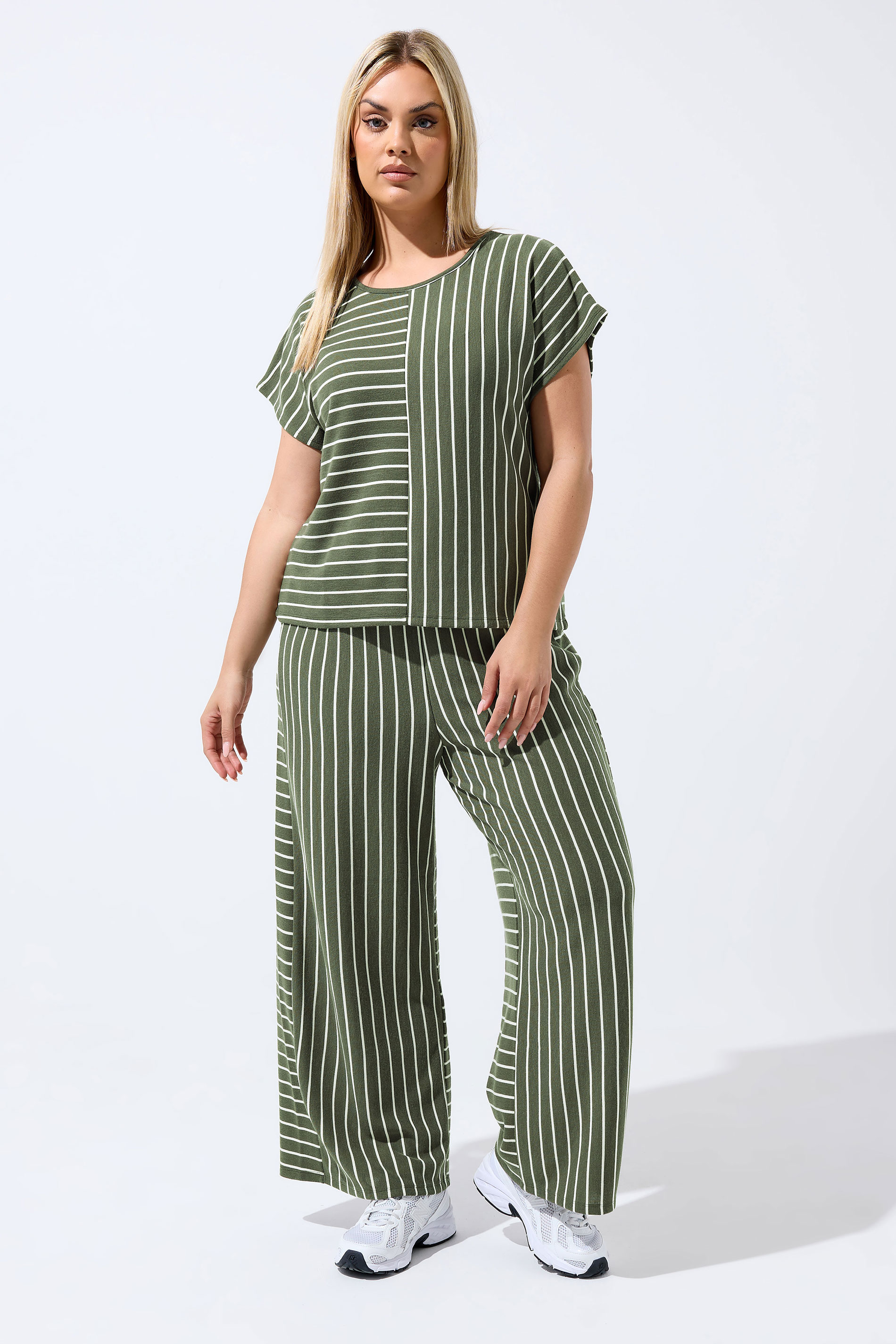 LIMITED COLLECTION Plus Size Khaki Green Stripe Tee | Yours Clothing 1