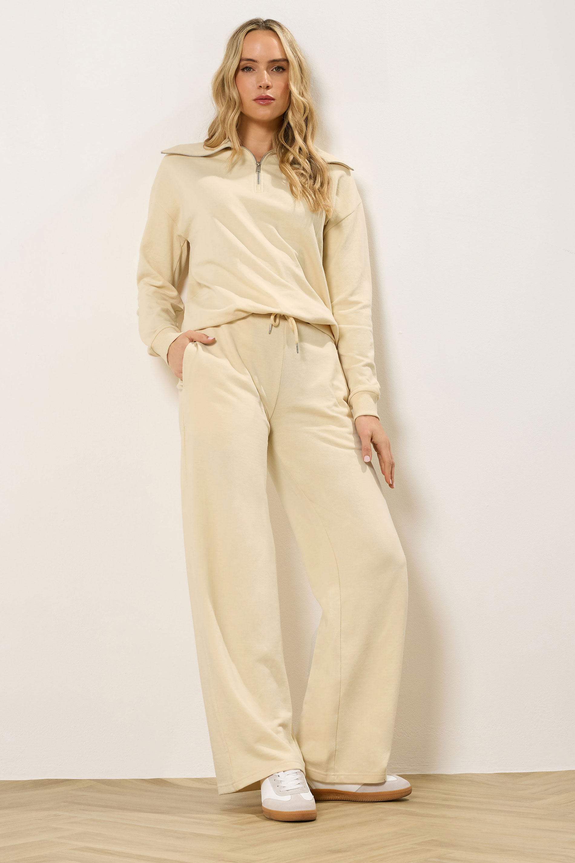 LTS Tall Women's Set Yellow Cotton Quarter Zip Sweatshirt & Wide Leg Joggers | Long Tall Sally 1