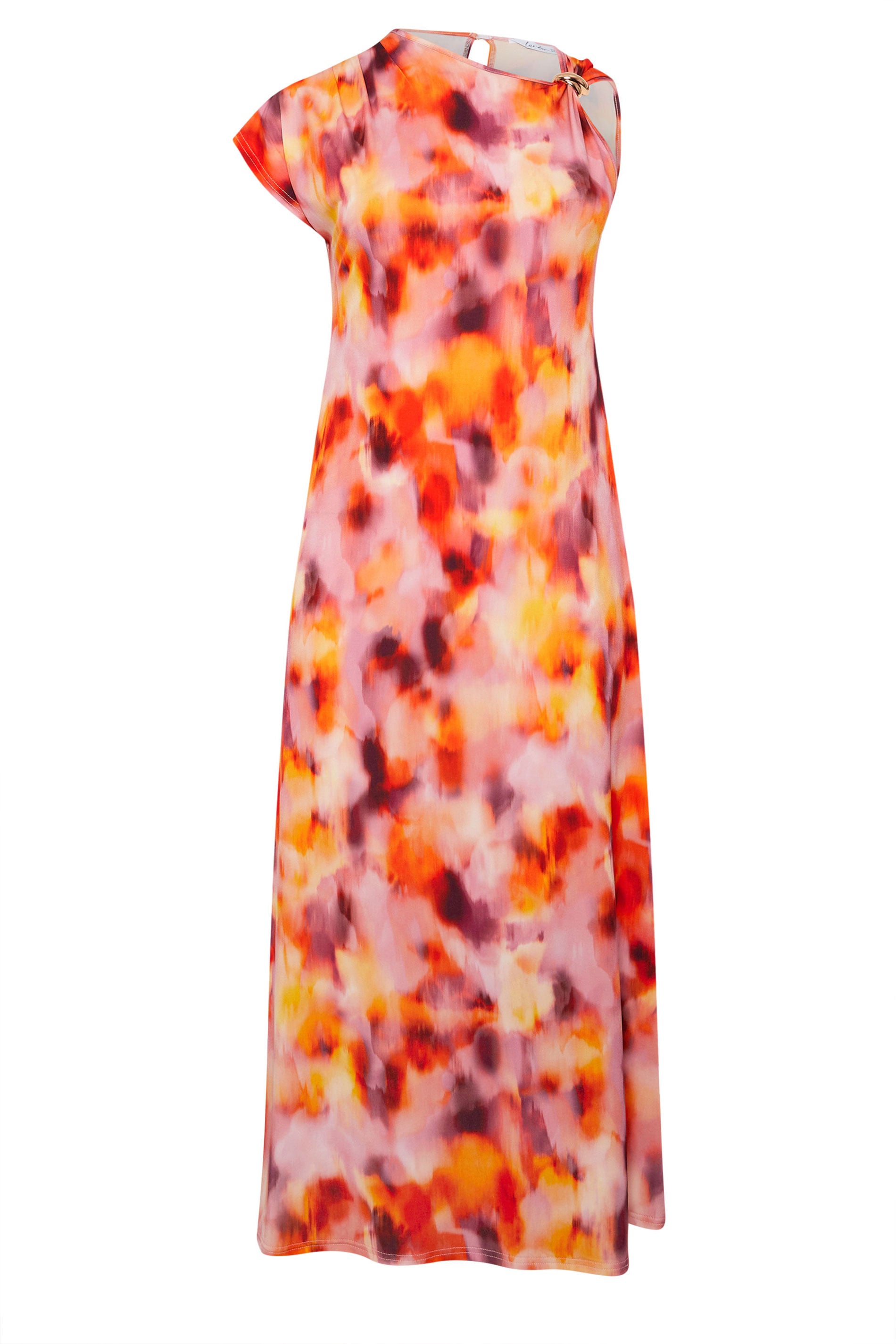YOURS LONDON Plus Size Orange Blurred Abstract Buckle Detail Dress | Yours Clothing 5
