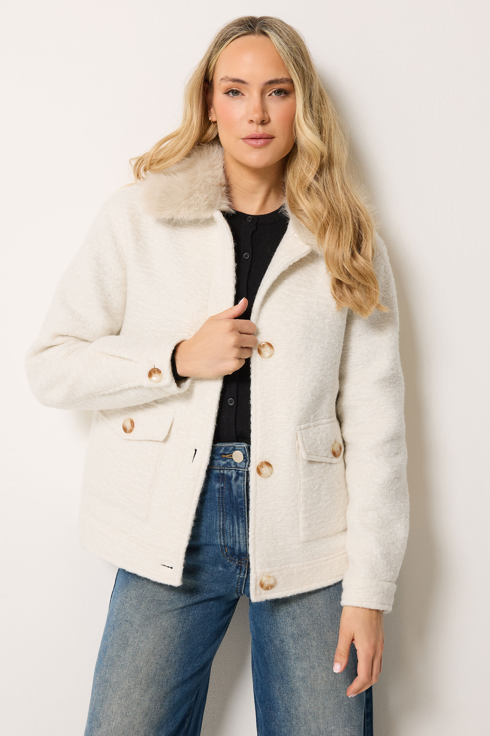 LTS Tall Women's Ivory White Faux Fur Coat | Long Tall Sally 3