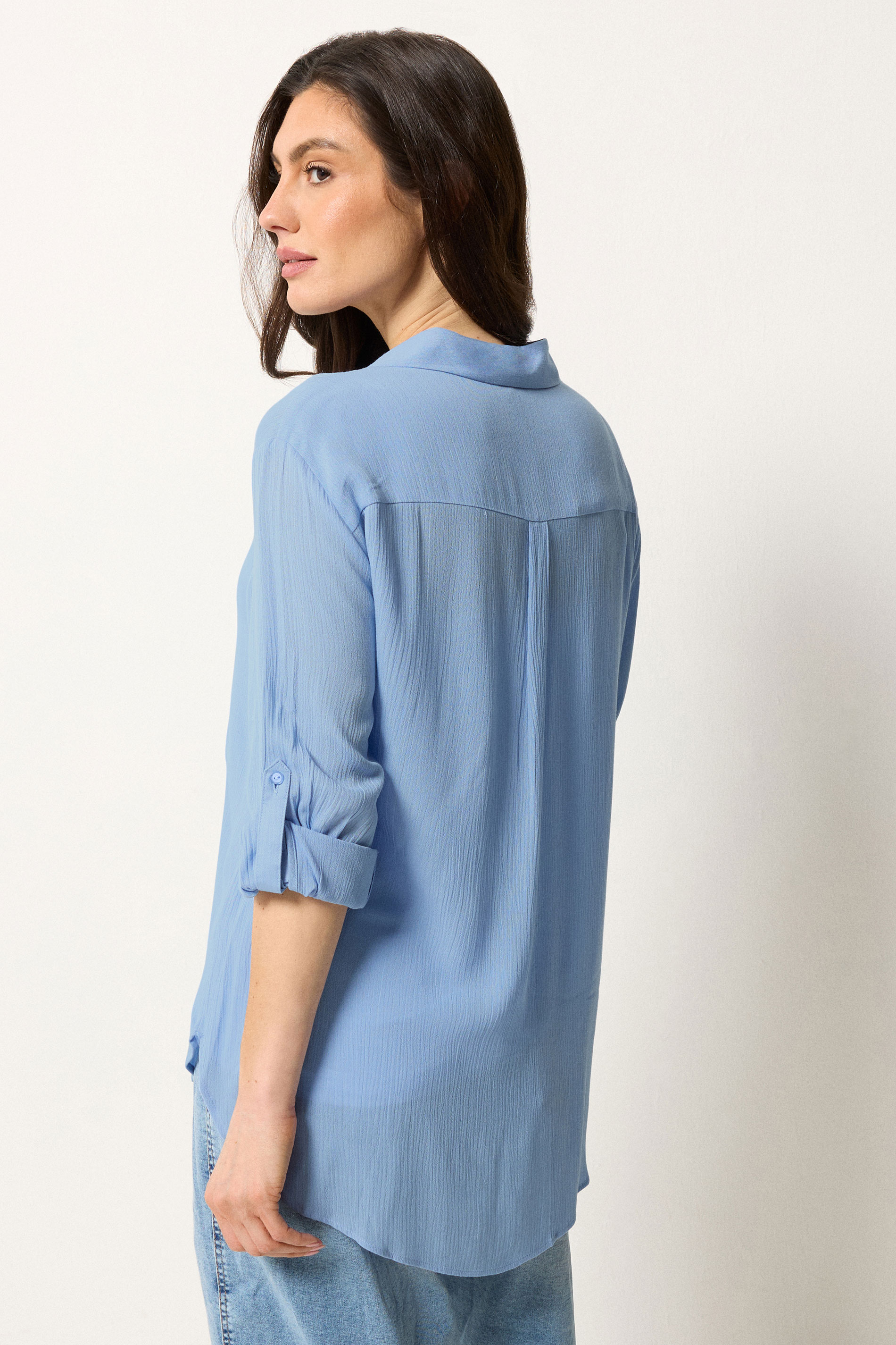 M&Co Blue Crinkle Tab Sleeve Shirt | M&Co 2