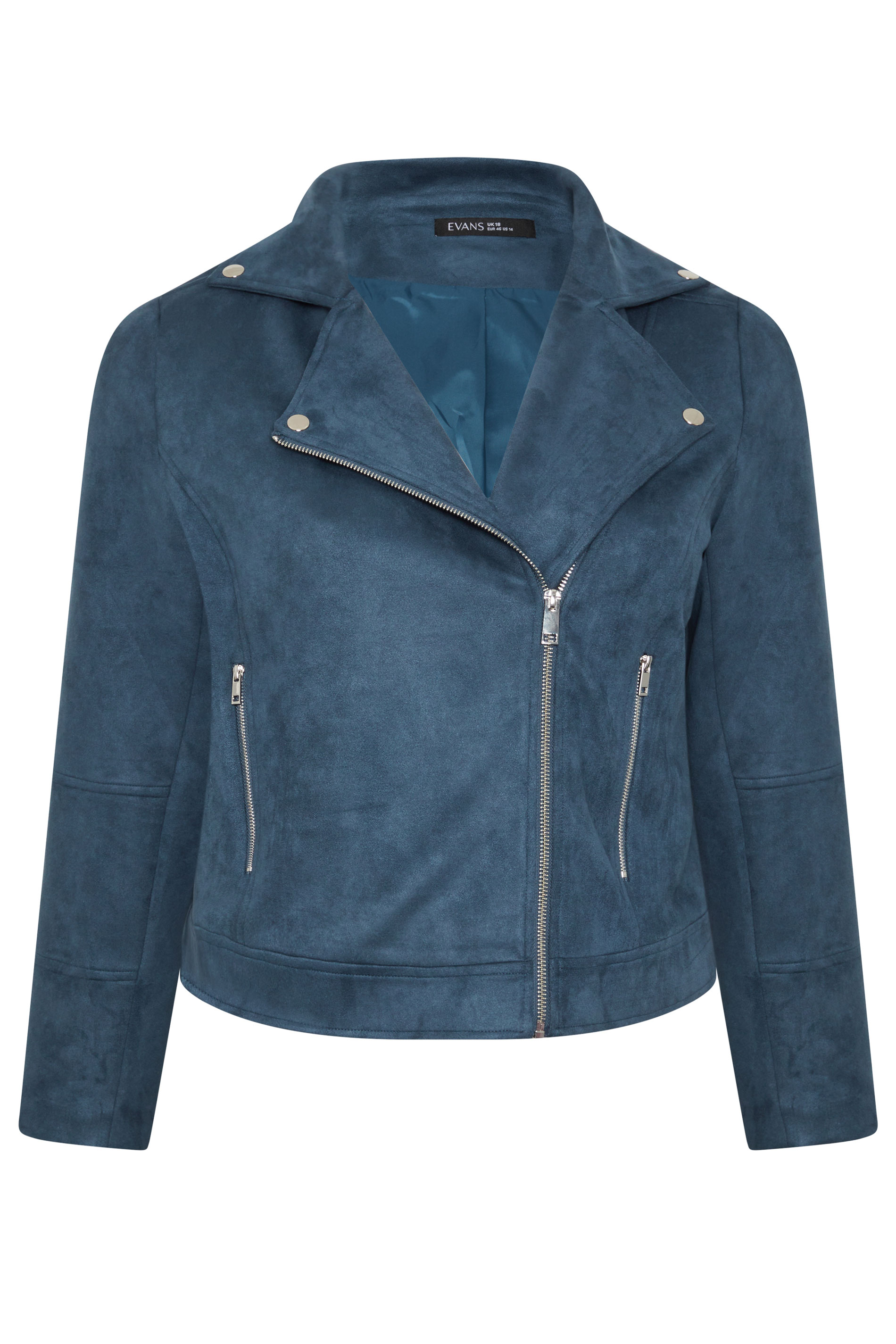 EVANS Plus Size Navy Blue Suedette Biker Jacket | Evans 5