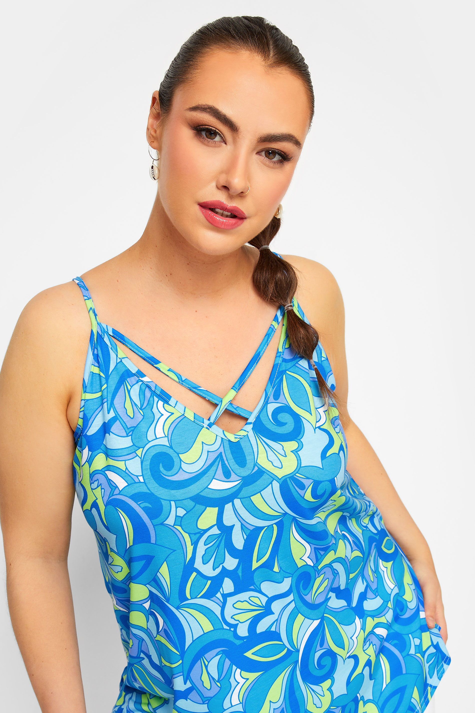 Limited Collection Plus Size Blue Abstract Print Strappy Cami Top Yours Clothing 