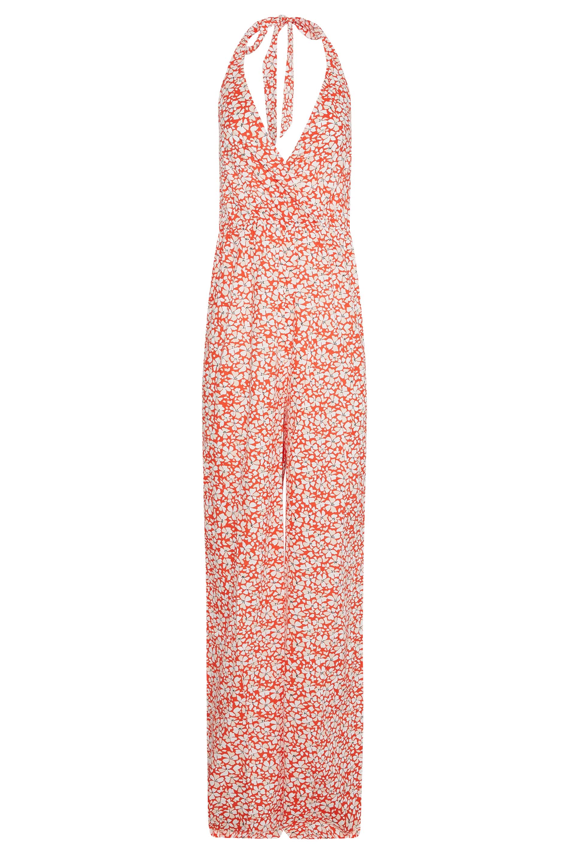 LTS Tall Women's Orange Floral Print Halter Neck Jumpsuit | Long Tall Sally